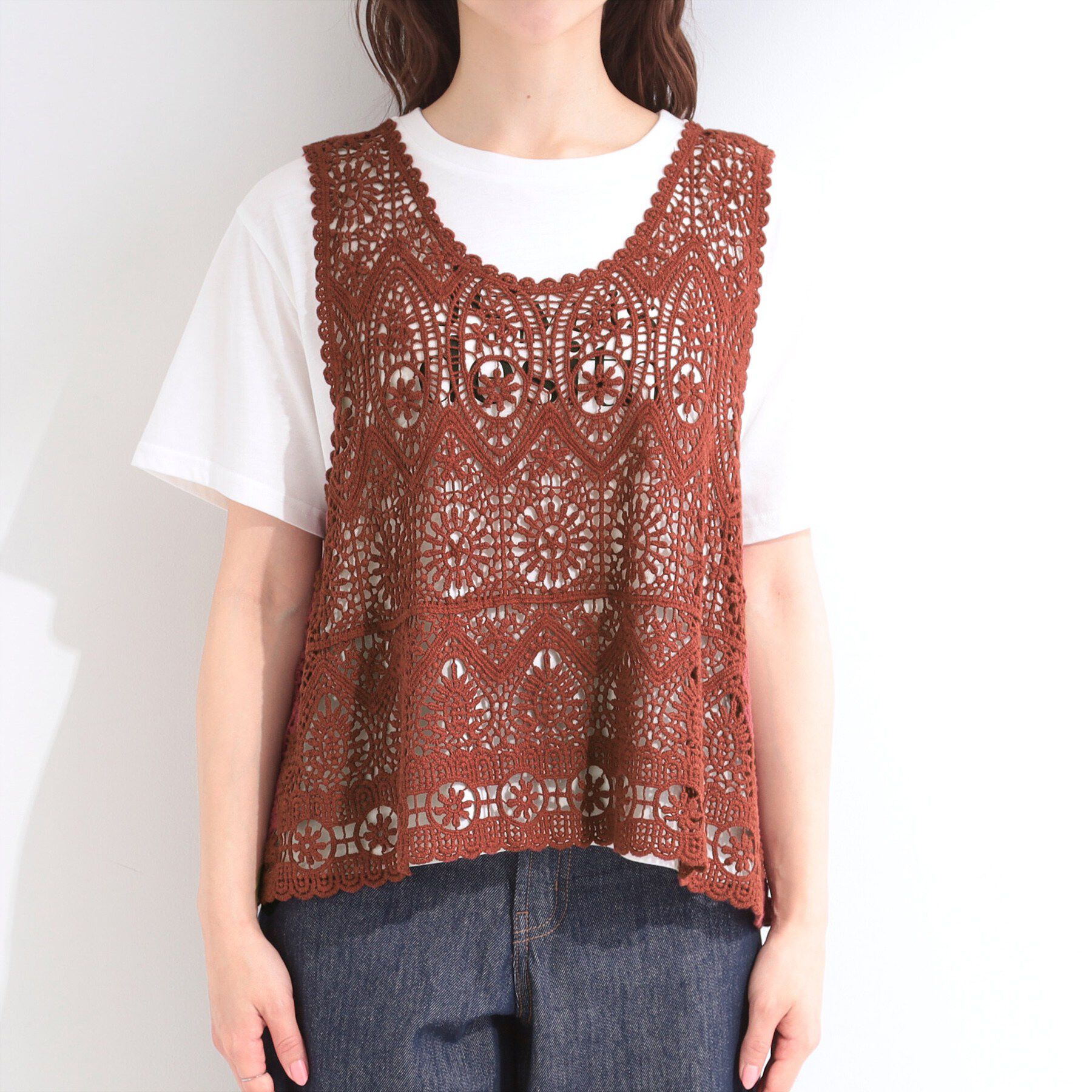 SHOO･LA･RUE「【2点セット/S-LL】クロシェベスト＋ロゴTシャツ」|その他|