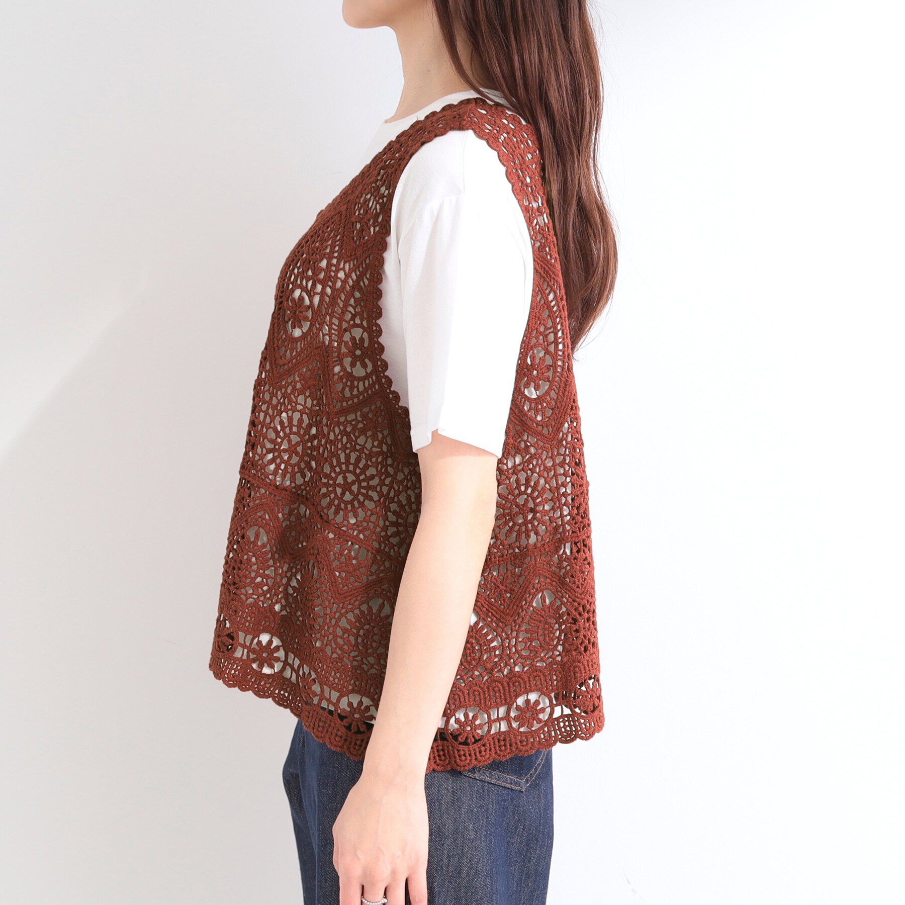 SHOO･LA･RUE「【2点セット/S-LL】クロシェベスト＋ロゴTシャツ」|その他|