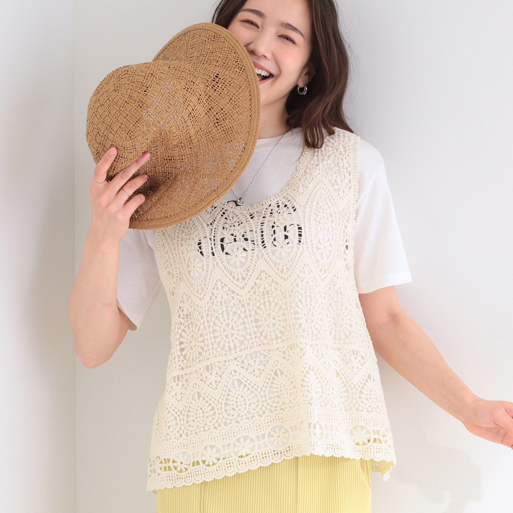 SHOO･LA･RUE「【2点セット/S-LL】クロシェベスト＋ロゴTシャツ」|その他|ライトベージュ(05