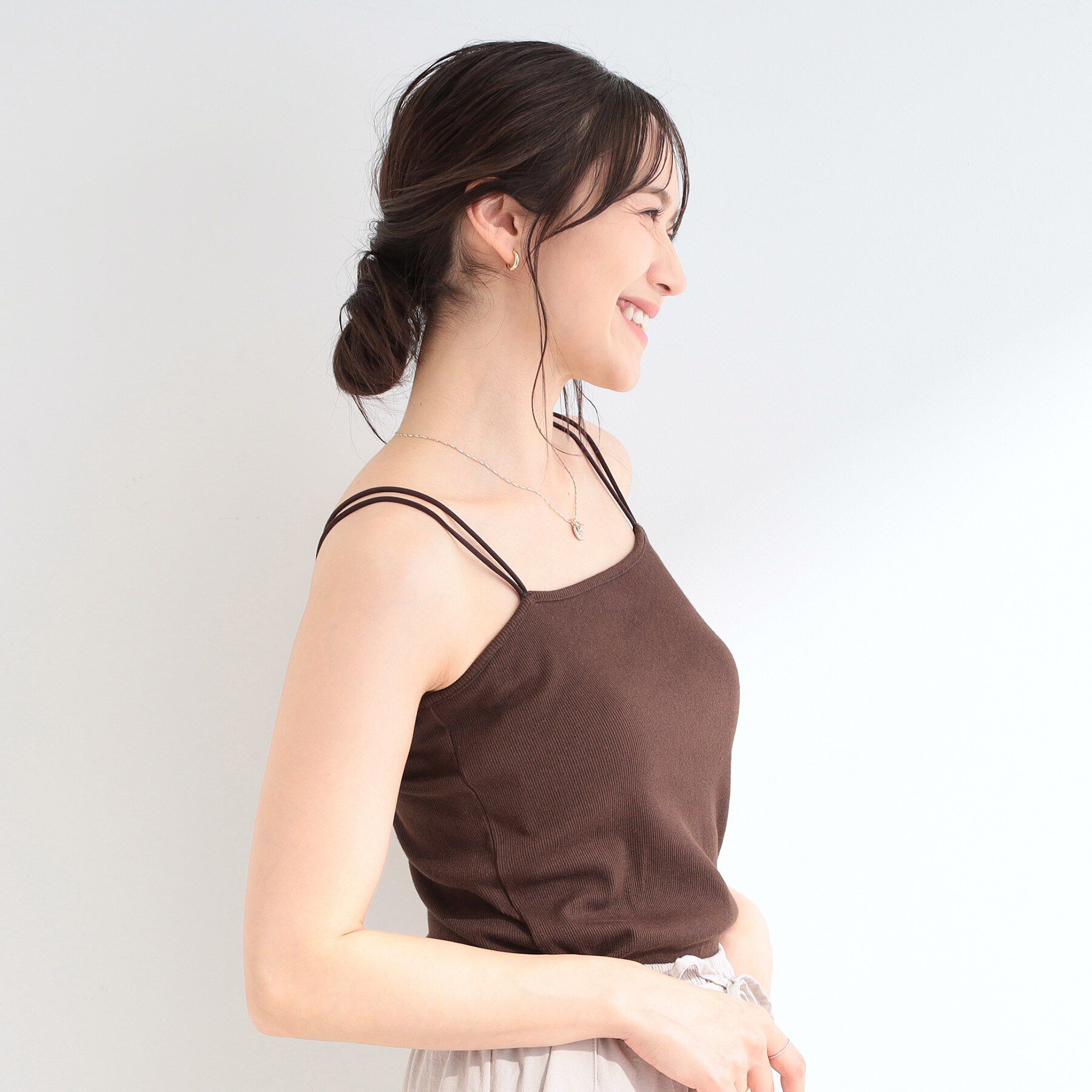 SHOO･LA･RUE「【洗濯機可/S-LL】カップ付き Wストラップ テレコキャミソール」|キャミソール|