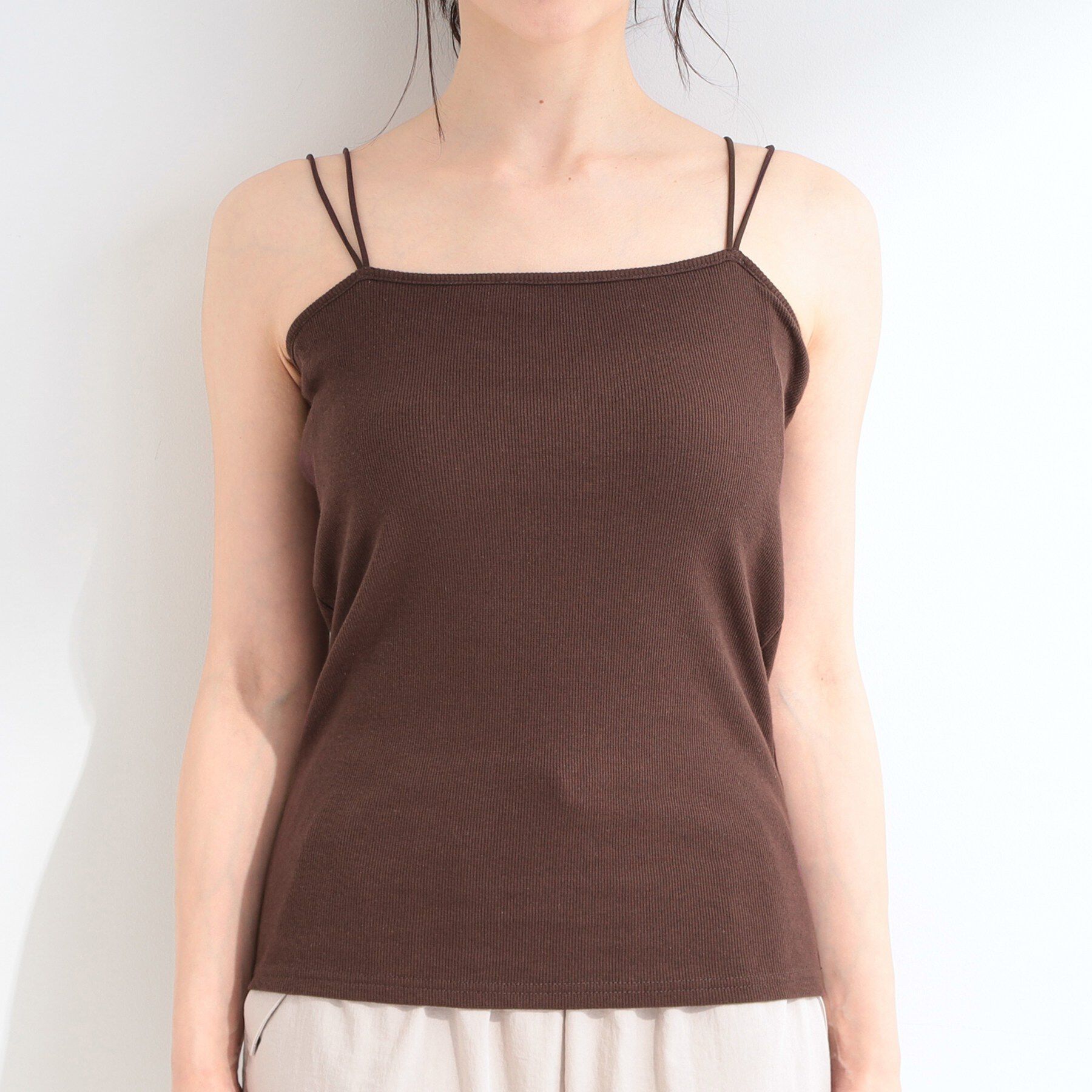 SHOO･LA･RUE「【洗濯機可/S-LL】カップ付き Wストラップ テレコキャミソール」|キャミソール|