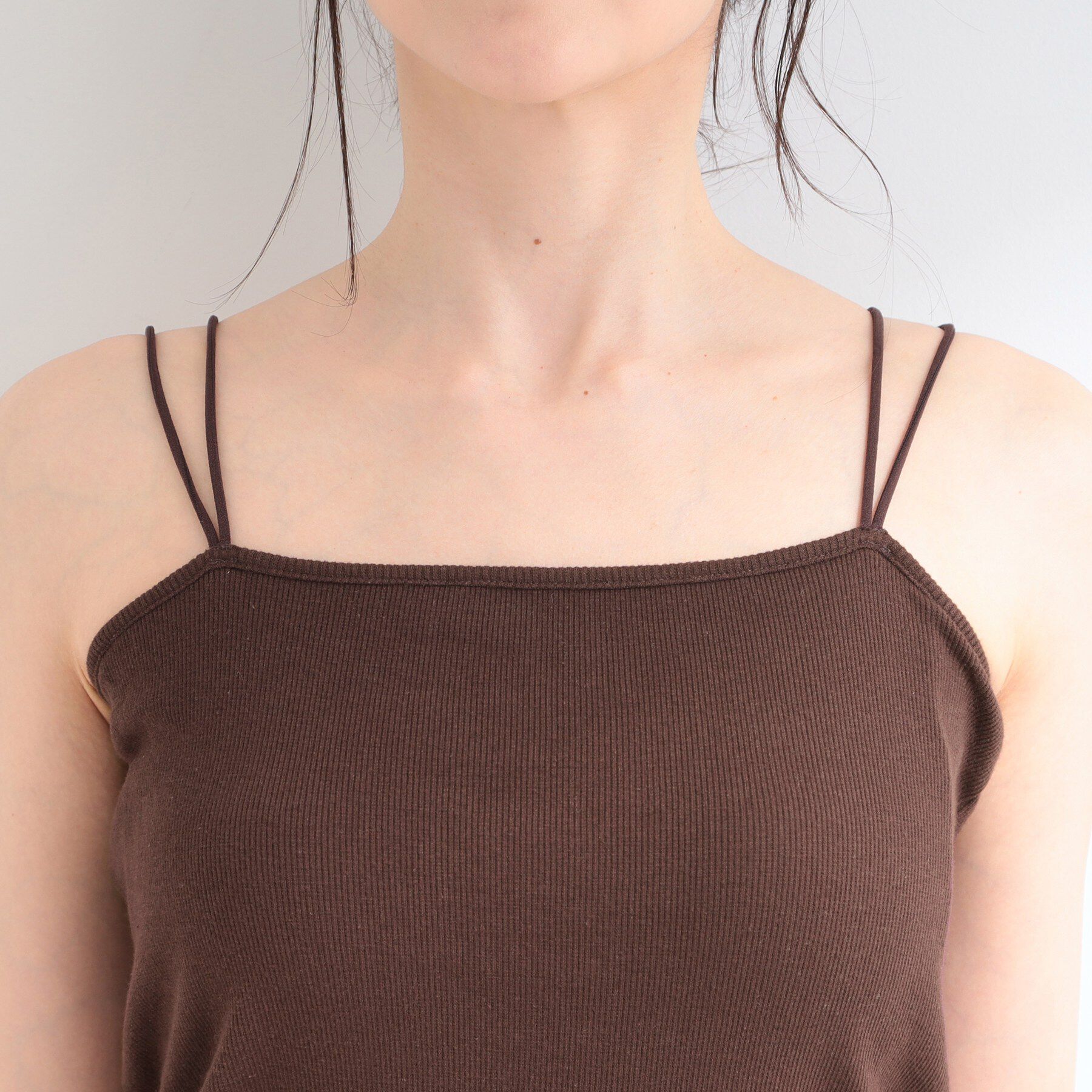 SHOO･LA･RUE「【洗濯機可/S-LL】カップ付き Wストラップ テレコキャミソール」|キャミソール|