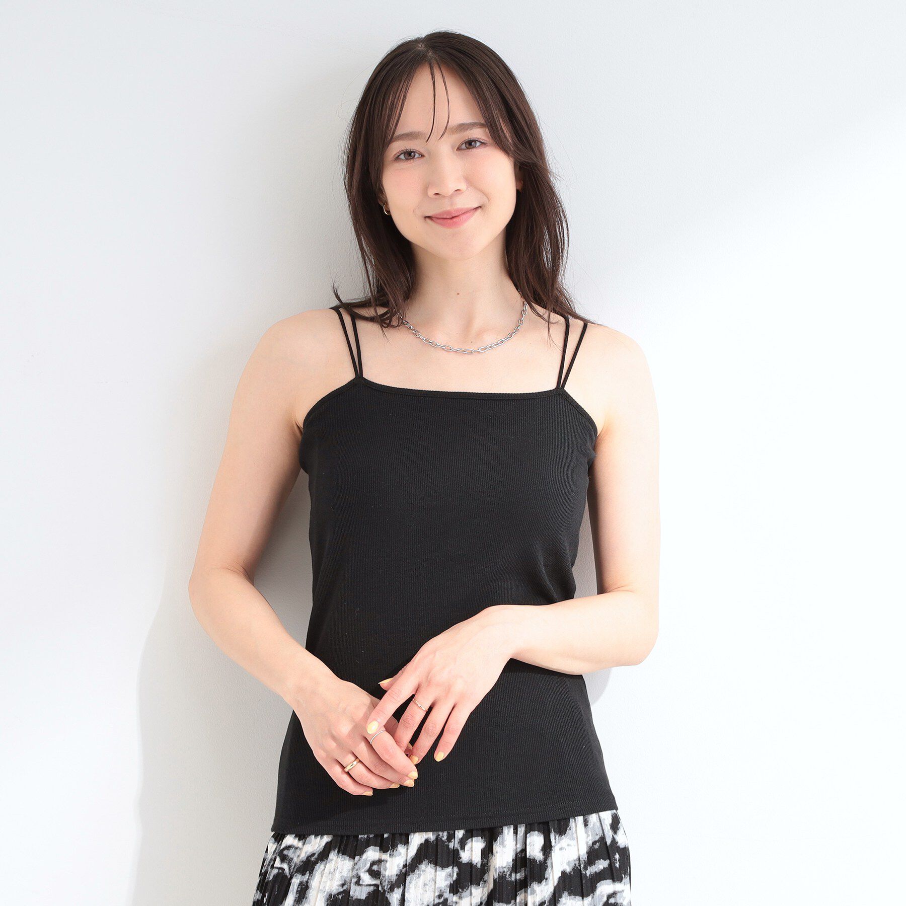 SHOO･LA･RUE「【洗濯機可/S-LL】カップ付き Wストラップ テレコキャミソール」|キャミソール|