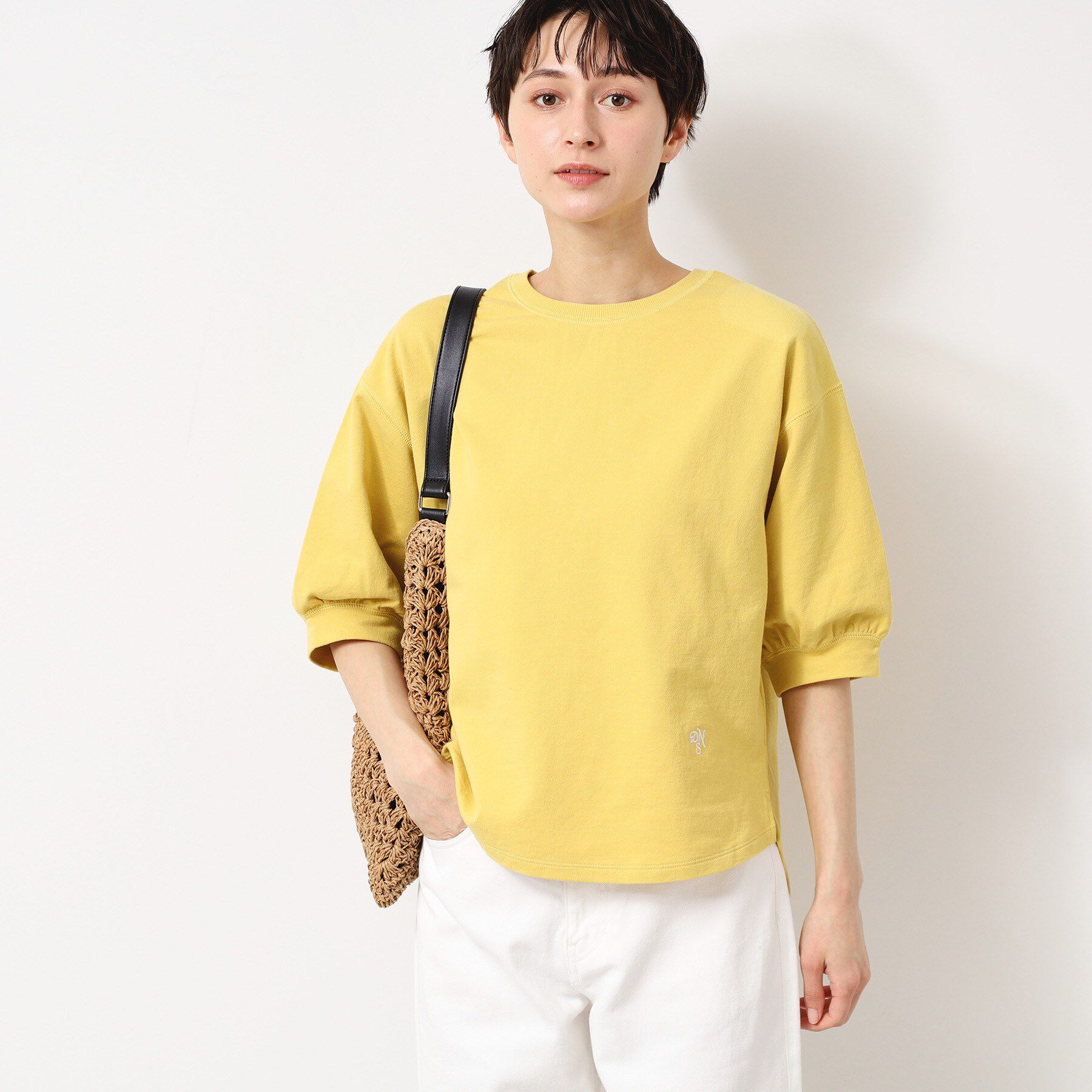 Dessin「【360度可愛い・洗える】バックヘンリーカットソー（5分袖/XS～L）」|Tシャツ・カットソー|イエロー(032)