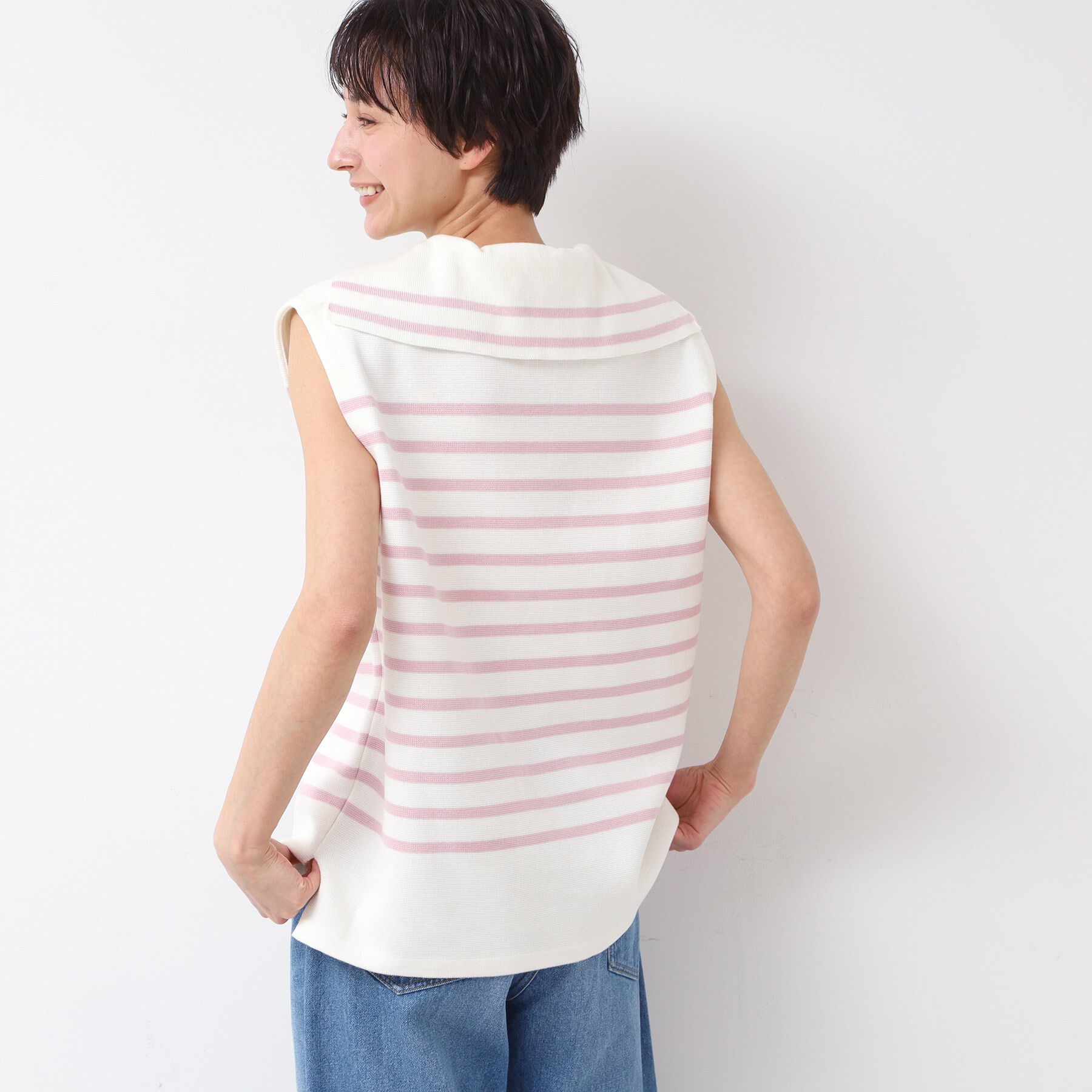 Dessin「【洗える】セーラーカラーボーダーニット」|ニット・セーター|ピンク(371)