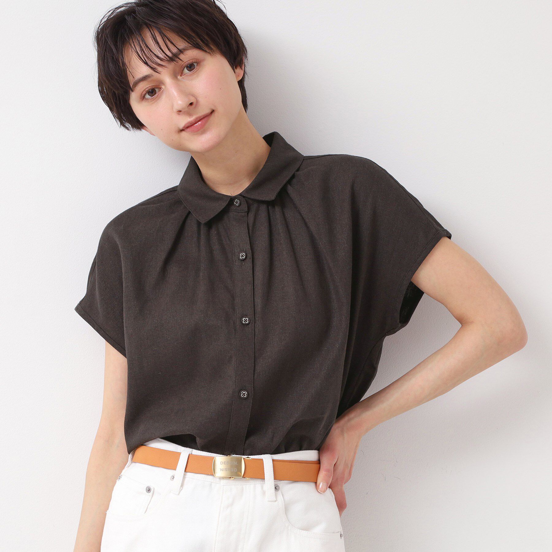 Dessin「【洗える】シャツカラーフレンチスリーブブラウス（XS～L）」|シャツ・ブラウス|