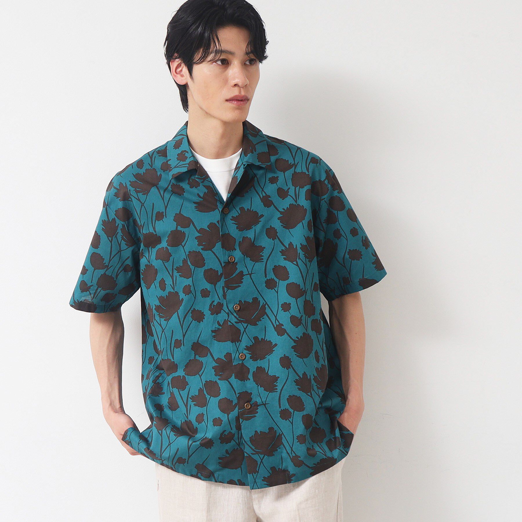 Dessin「【洗える】フラワープリント開襟シャツ」|シャツ・ブラウス|