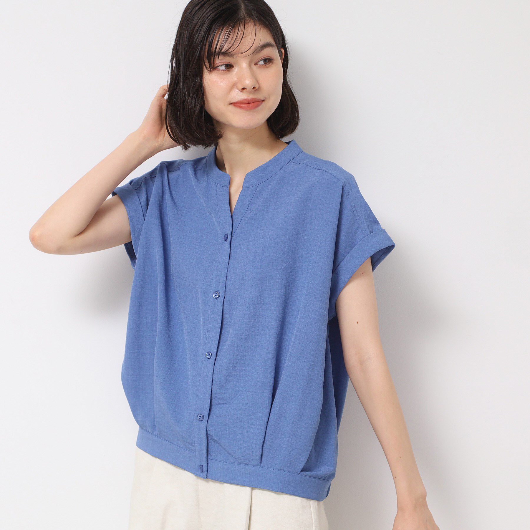 Dessin「【洗える】フレンチスリーブスキッパーシャツ（XS～L）」|シャツ・ブラウス|ブルー(092)