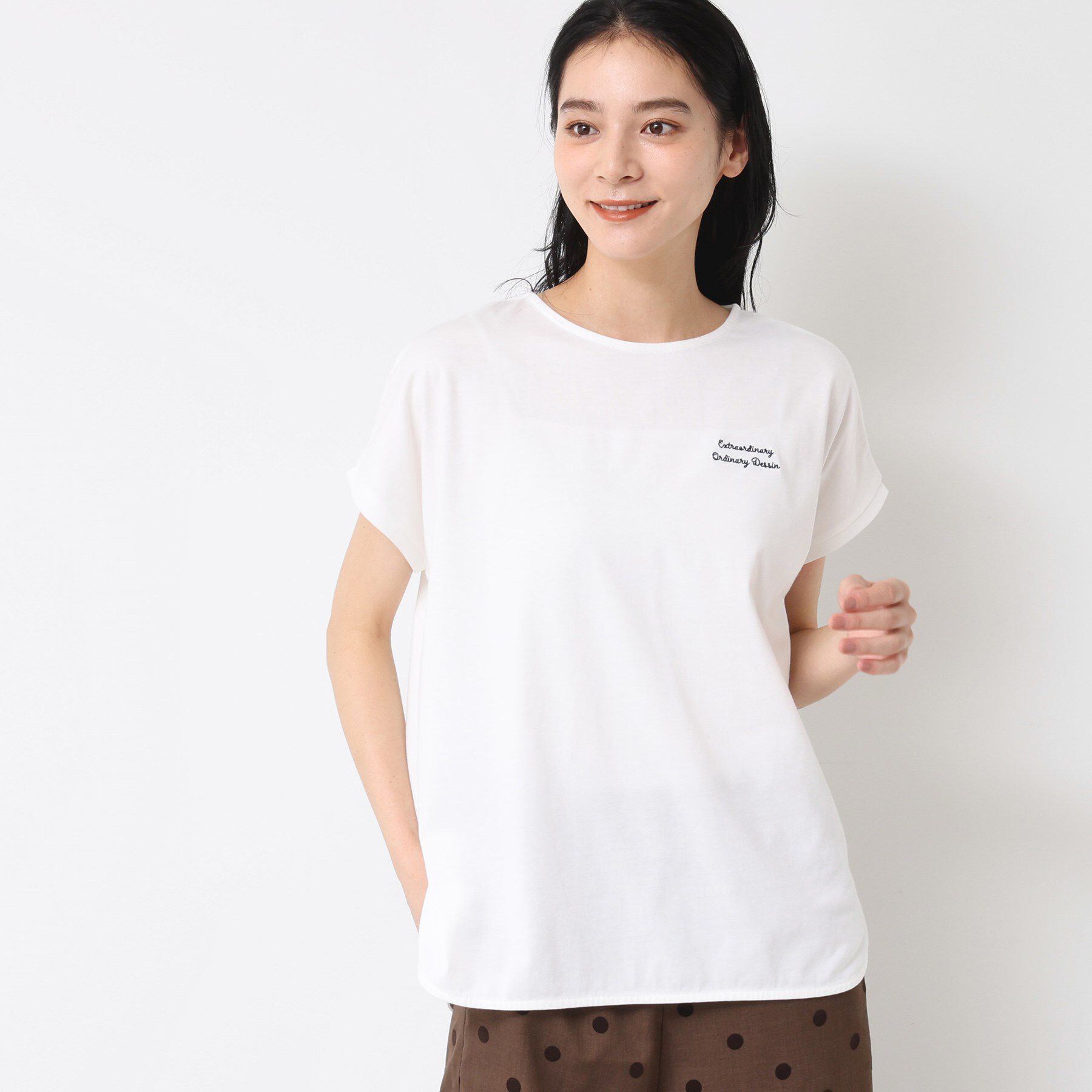 Dessin「【洗える】フレンチスリーブロゴ入りTシャツ」|Tシャツ・カットソー|