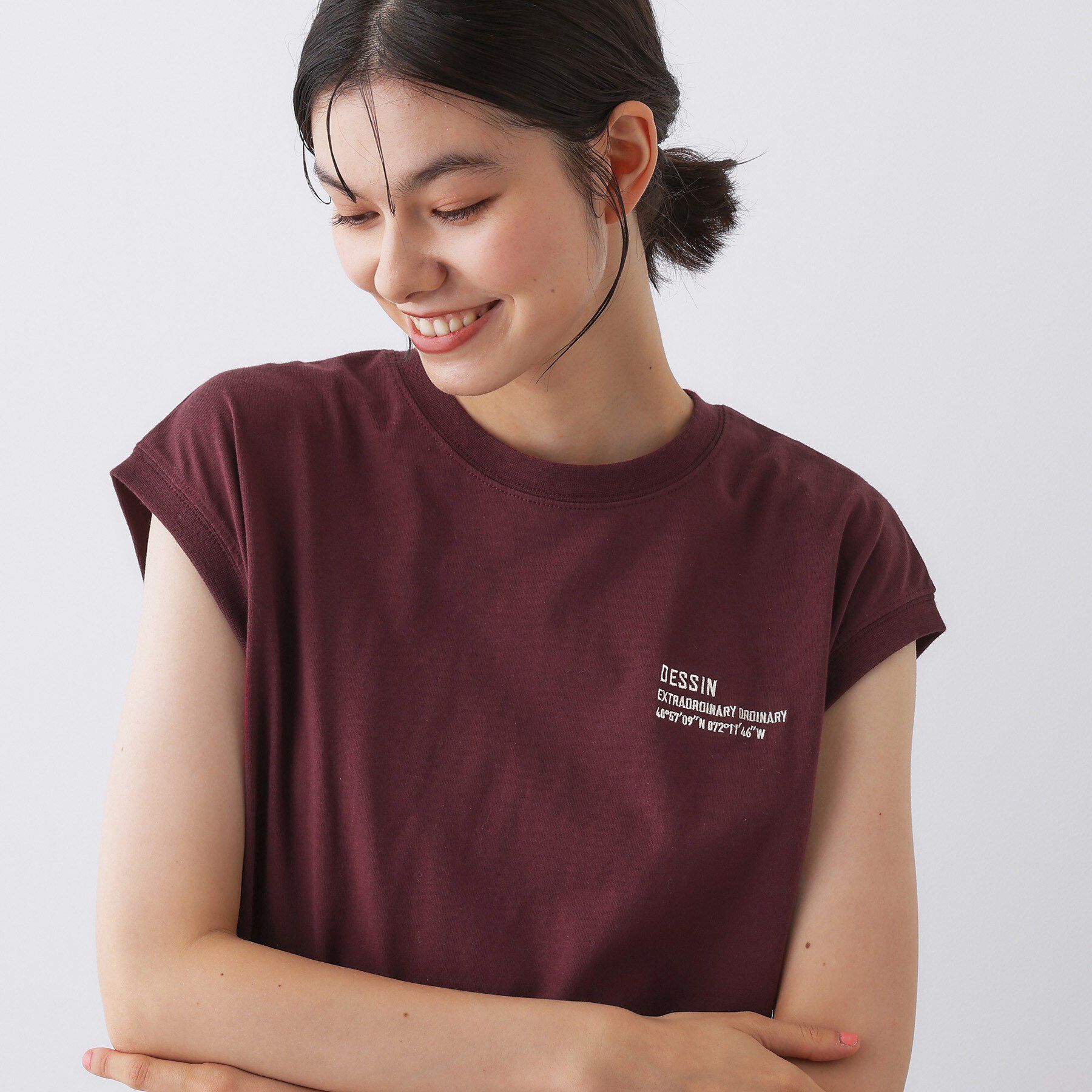 Dessin「【洗える】オーガニックコットンフレンチスリーブ」|Tシャツ・カットソー|ボルドー(064)