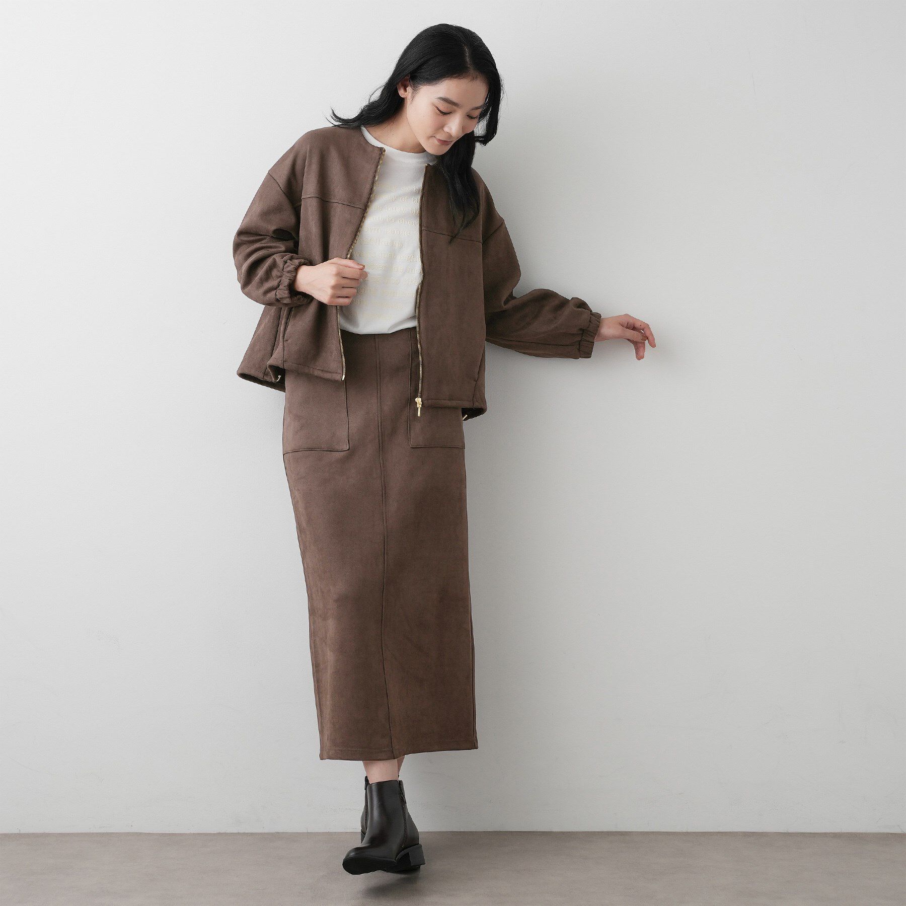 Dessin「【セットアップ可・洗える】マシュマロスウェードジップブルゾン」|ブルゾン・スタジャン|