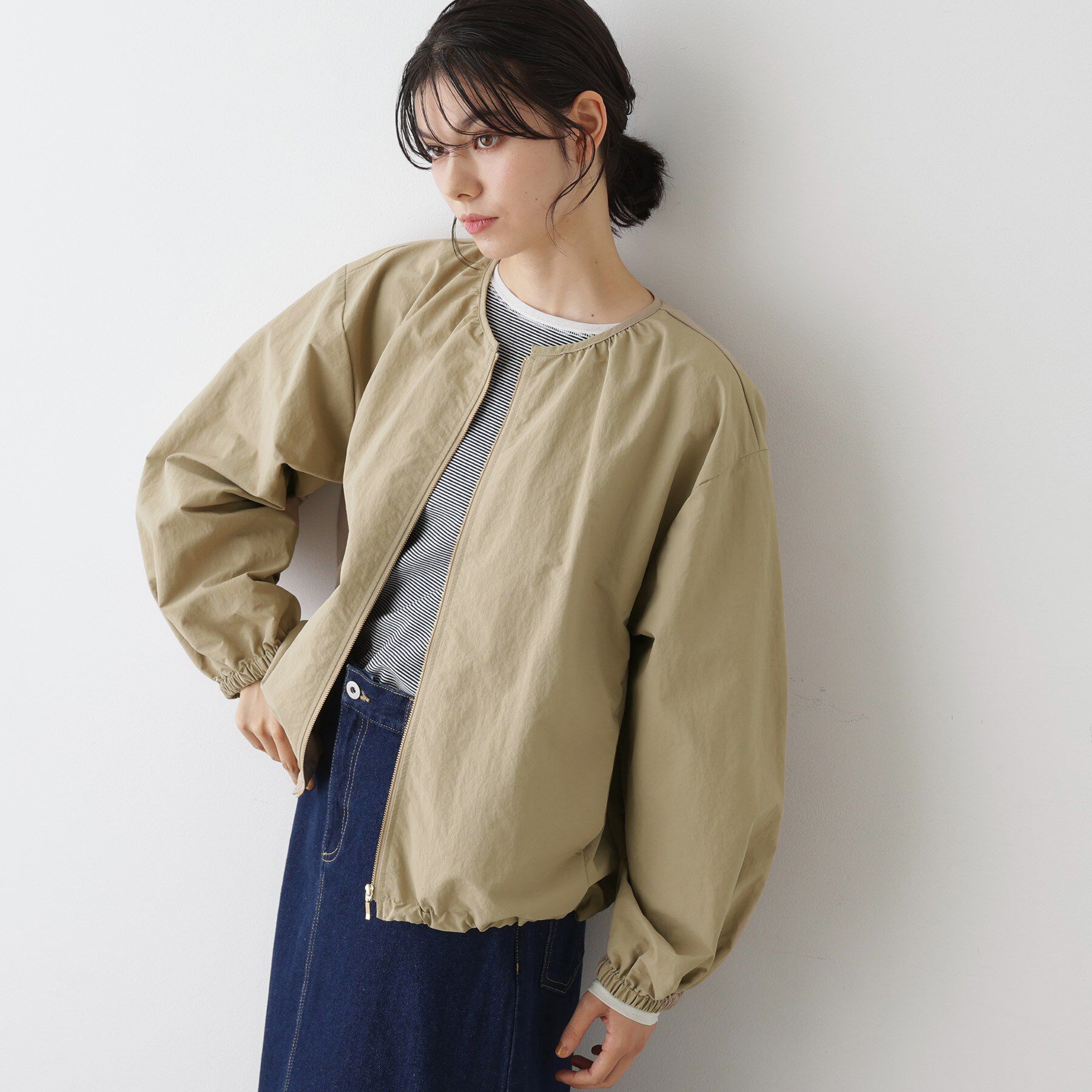 Dessin「【撥水・洗える】クルーネックブルゾン」|ブルゾン・スタジャン|ベージュ(052)
