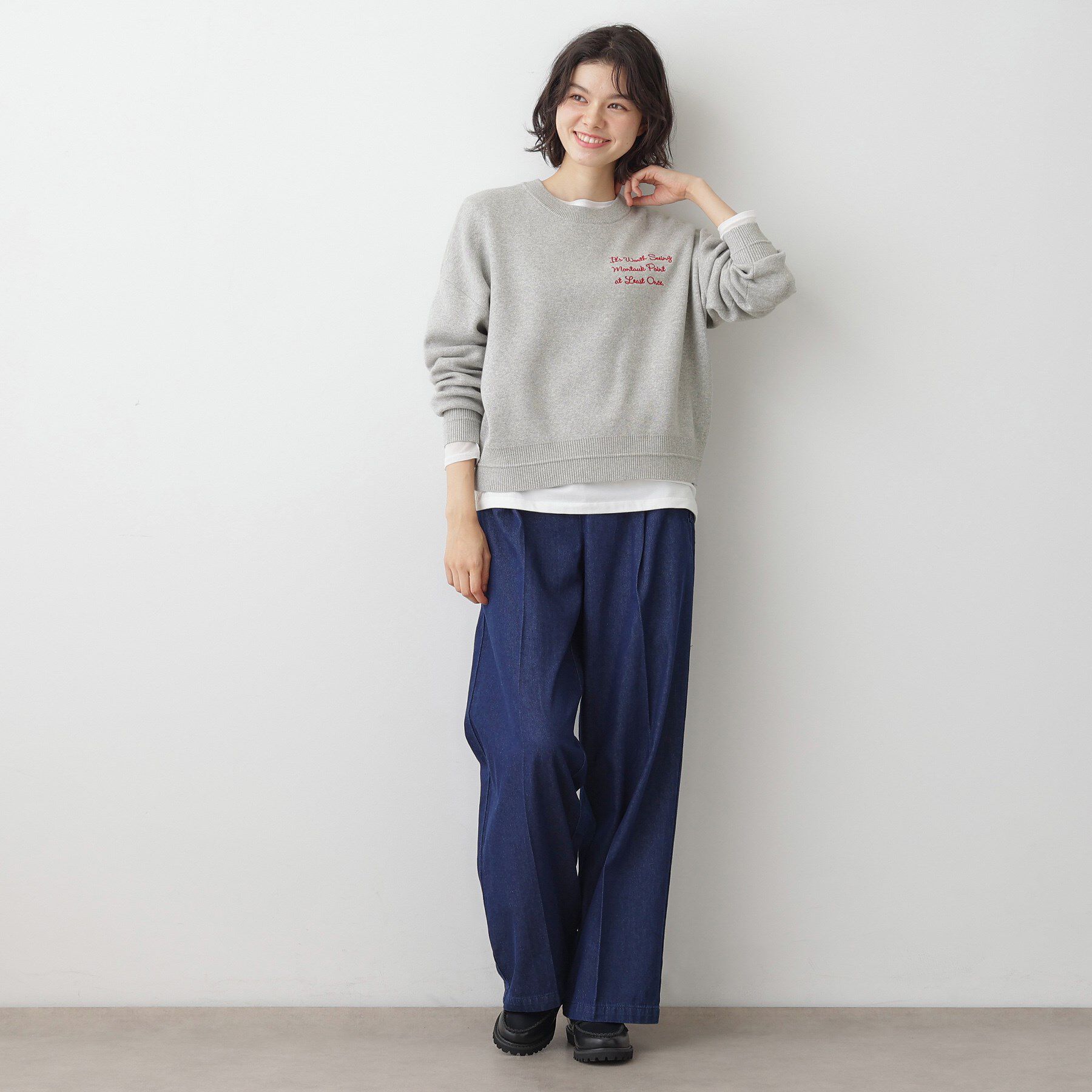 Dessin「【洗える】メッセージ刺繍入りジャカードニット」|ニット・セーター|