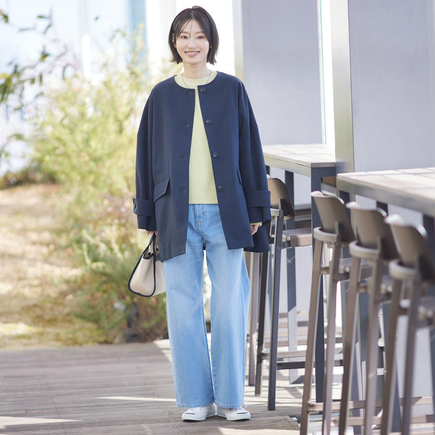 Dessin「【花粉ガード/撥水加工/洗える】クルーネックスプリングコート」|ノーカラーコート|