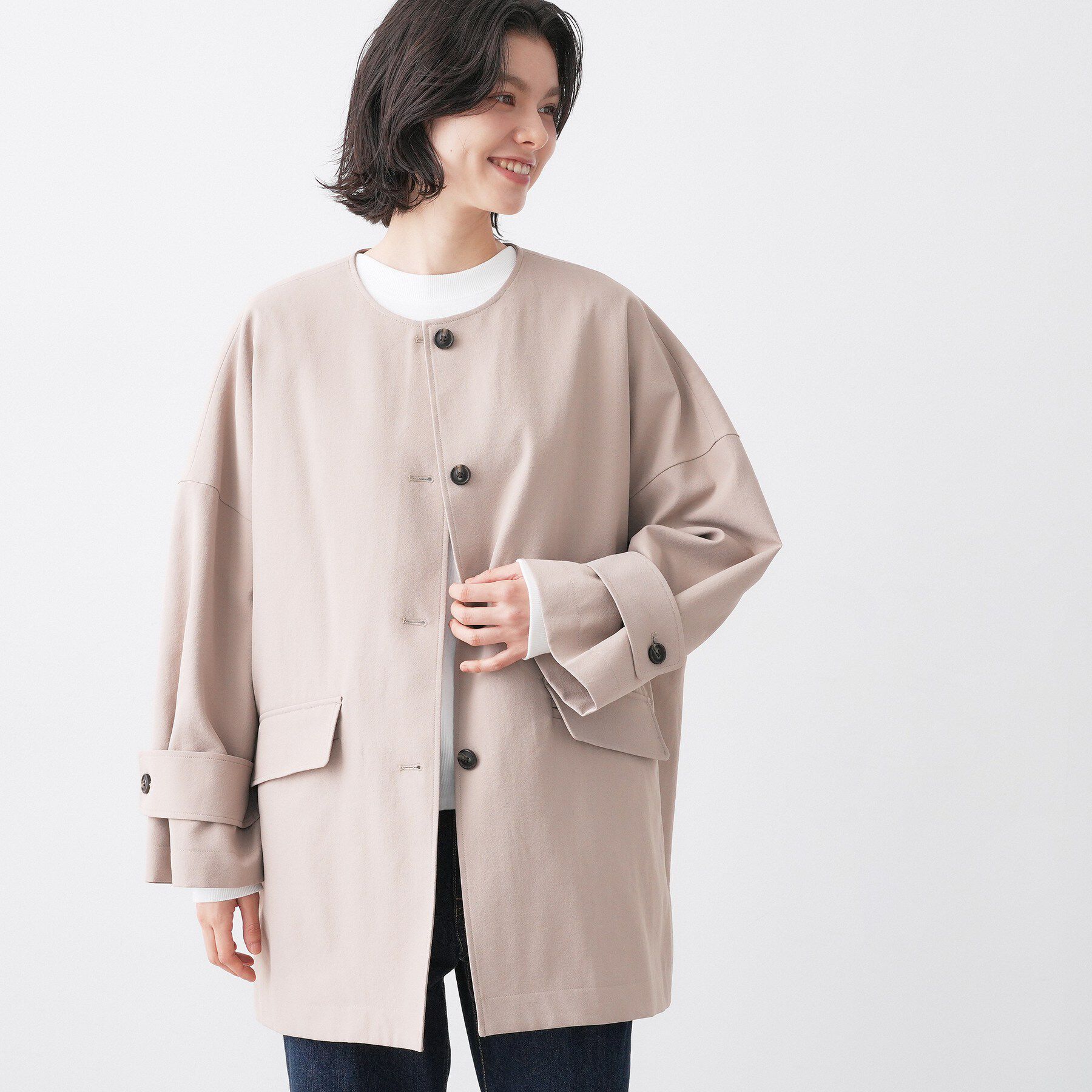 Dessin「【花粉ガード/撥水加工/洗える】クルーネックスプリングコート」|ノーカラーコート|