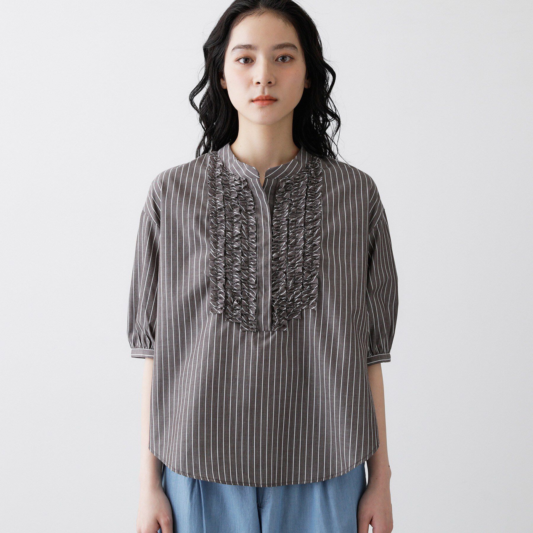 Dessin「【着映え/洗える】フロントフリル五分袖ブラウス」|シャツ・ブラウス|