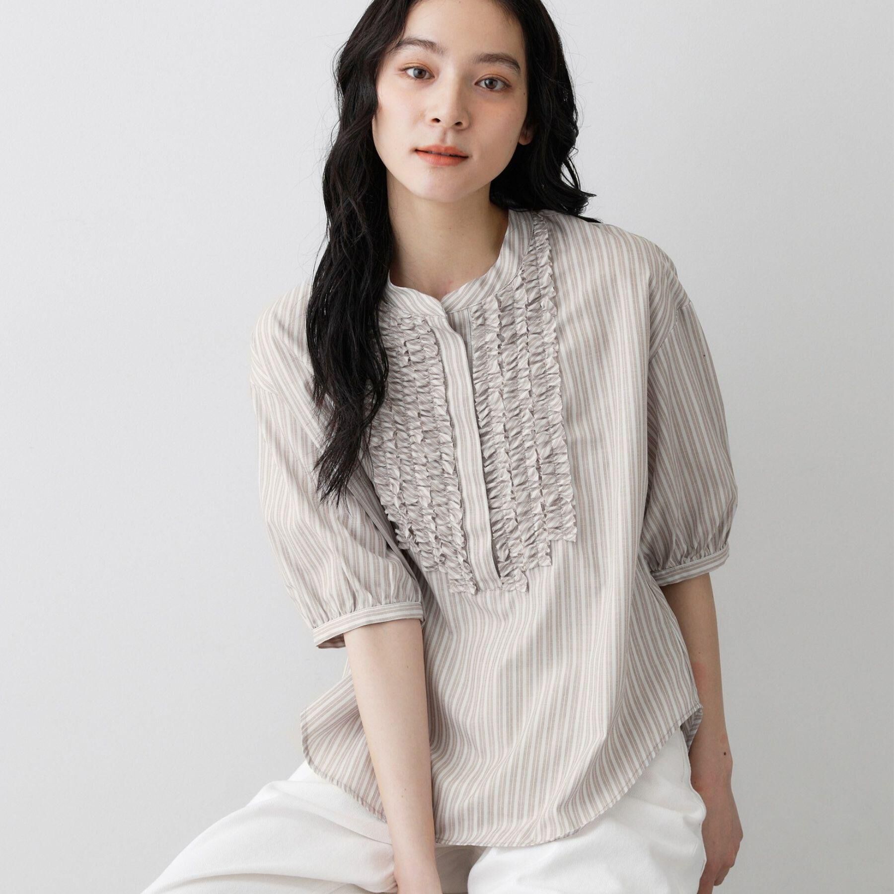 Dessin「【着映え/洗える】フロントフリル五分袖ブラウス」|シャツ・ブラウス|