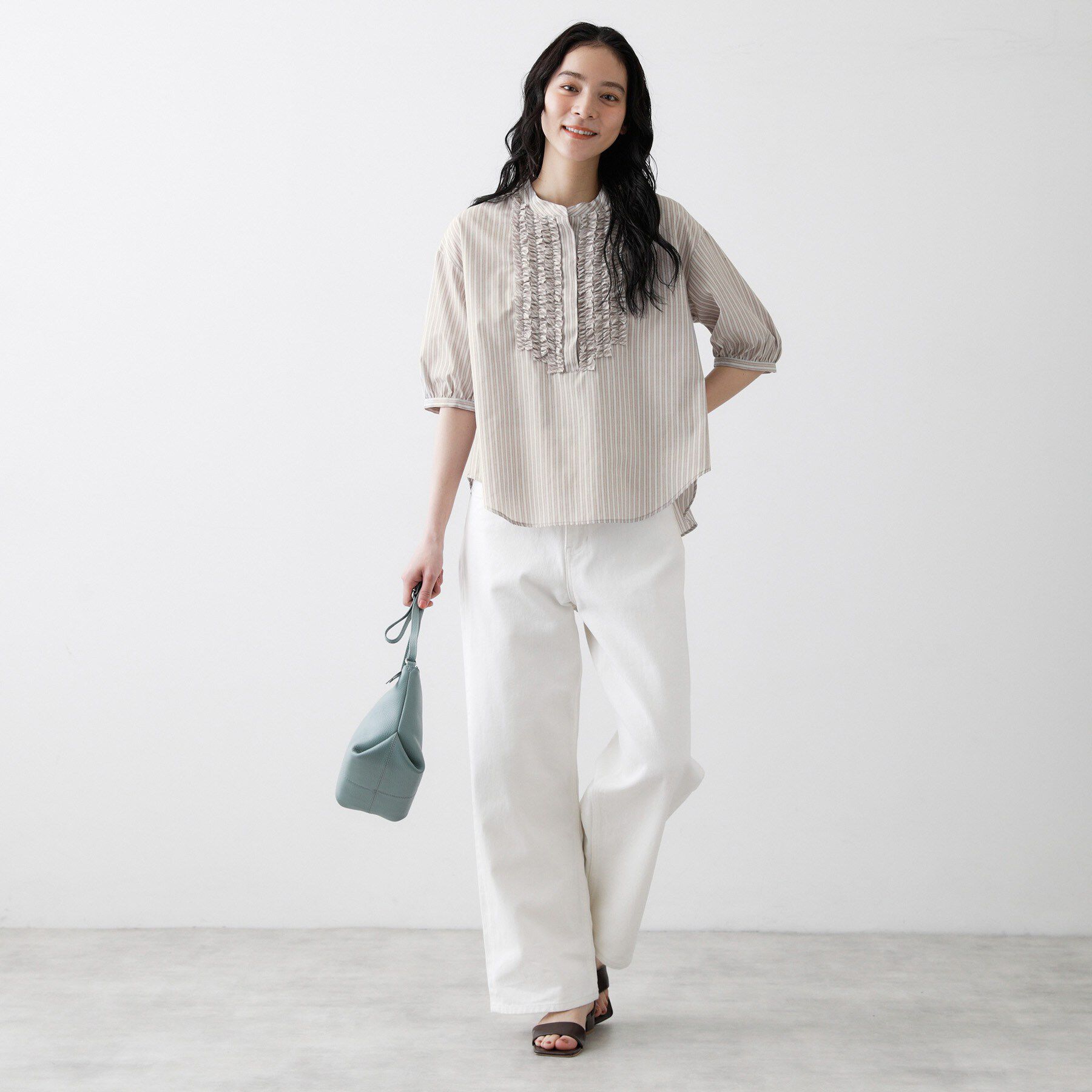 Dessin「【着映え/洗える】フロントフリル五分袖ブラウス」|シャツ・ブラウス|