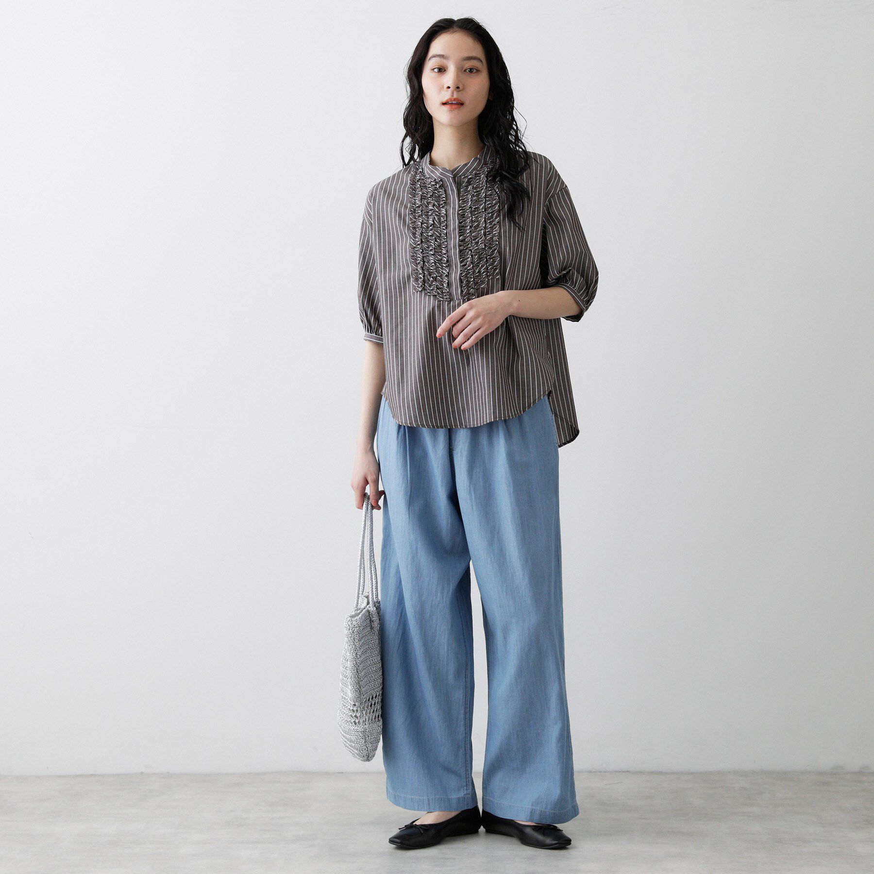 Dessin「【着映え/洗える】フロントフリル五分袖ブラウス」|シャツ・ブラウス|