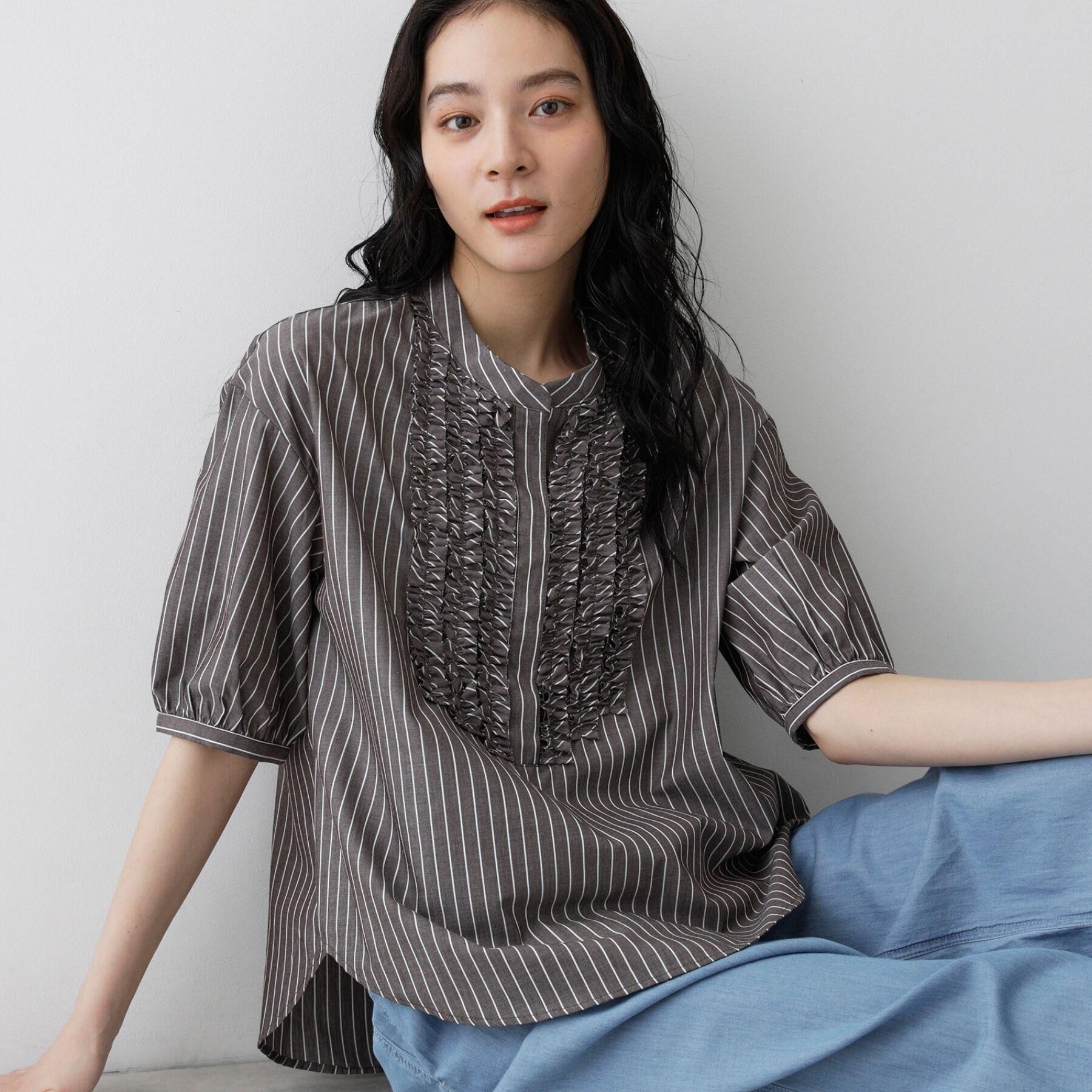 Dessin「【着映え/洗える】フロントフリル五分袖ブラウス」|シャツ・ブラウス|ブラウン(344)