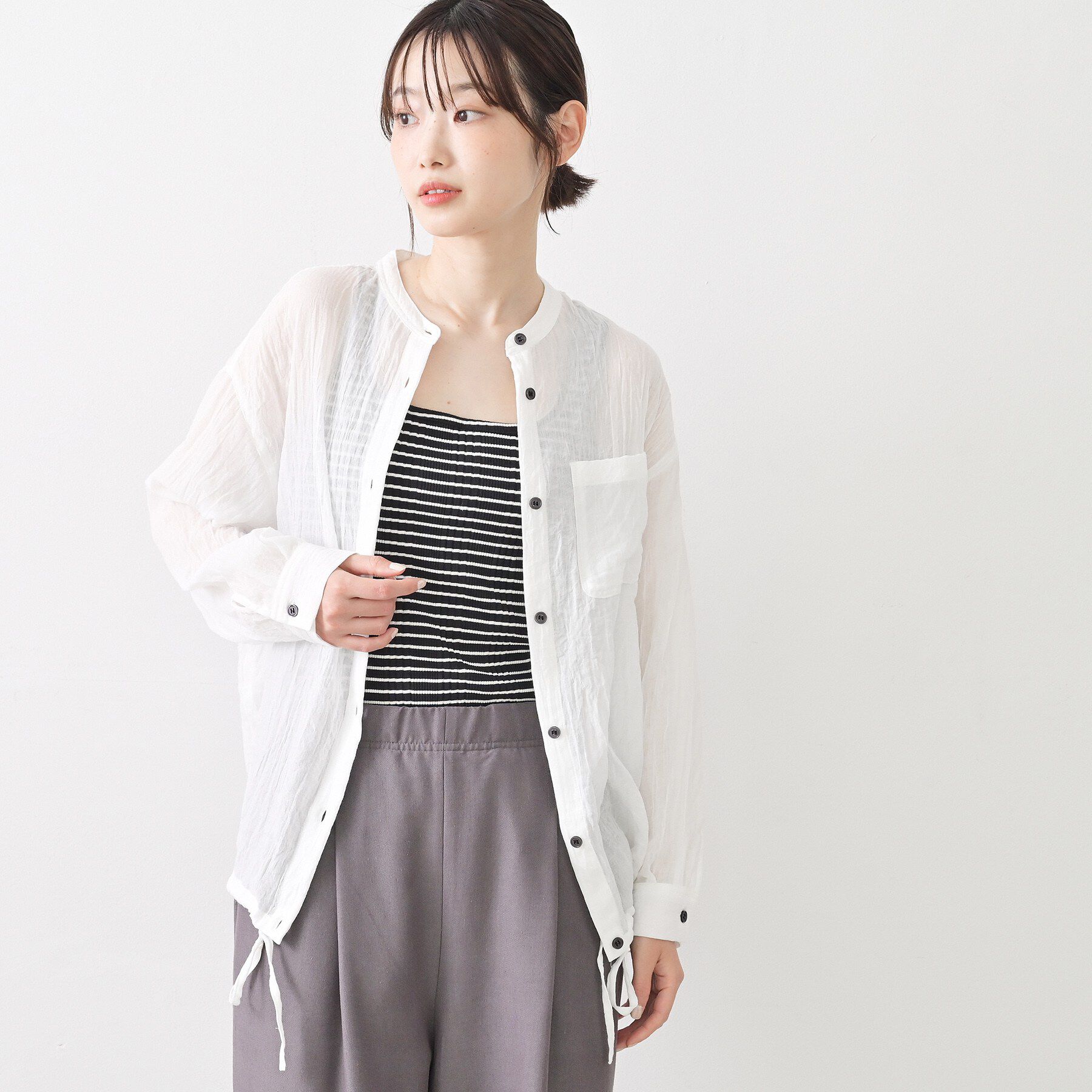 Dessin「【洗える】ドロストリングシアーシャツ」|シャツ・ブラウス|