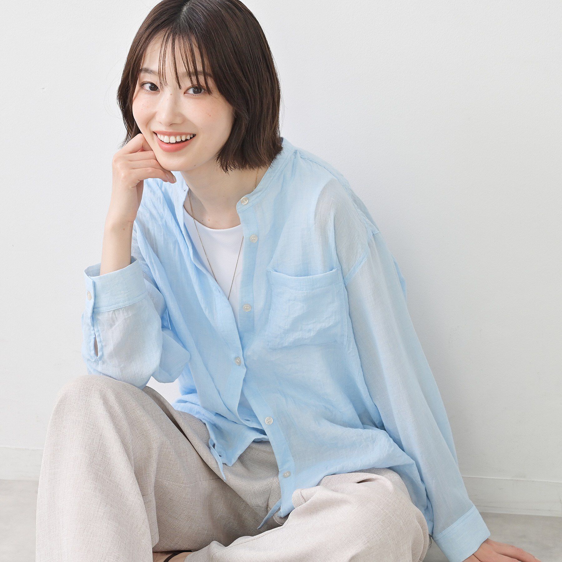 Dessin「【洗える】ドロストリングシアーシャツ」|シャツ・ブラウス|サックスブルー(09