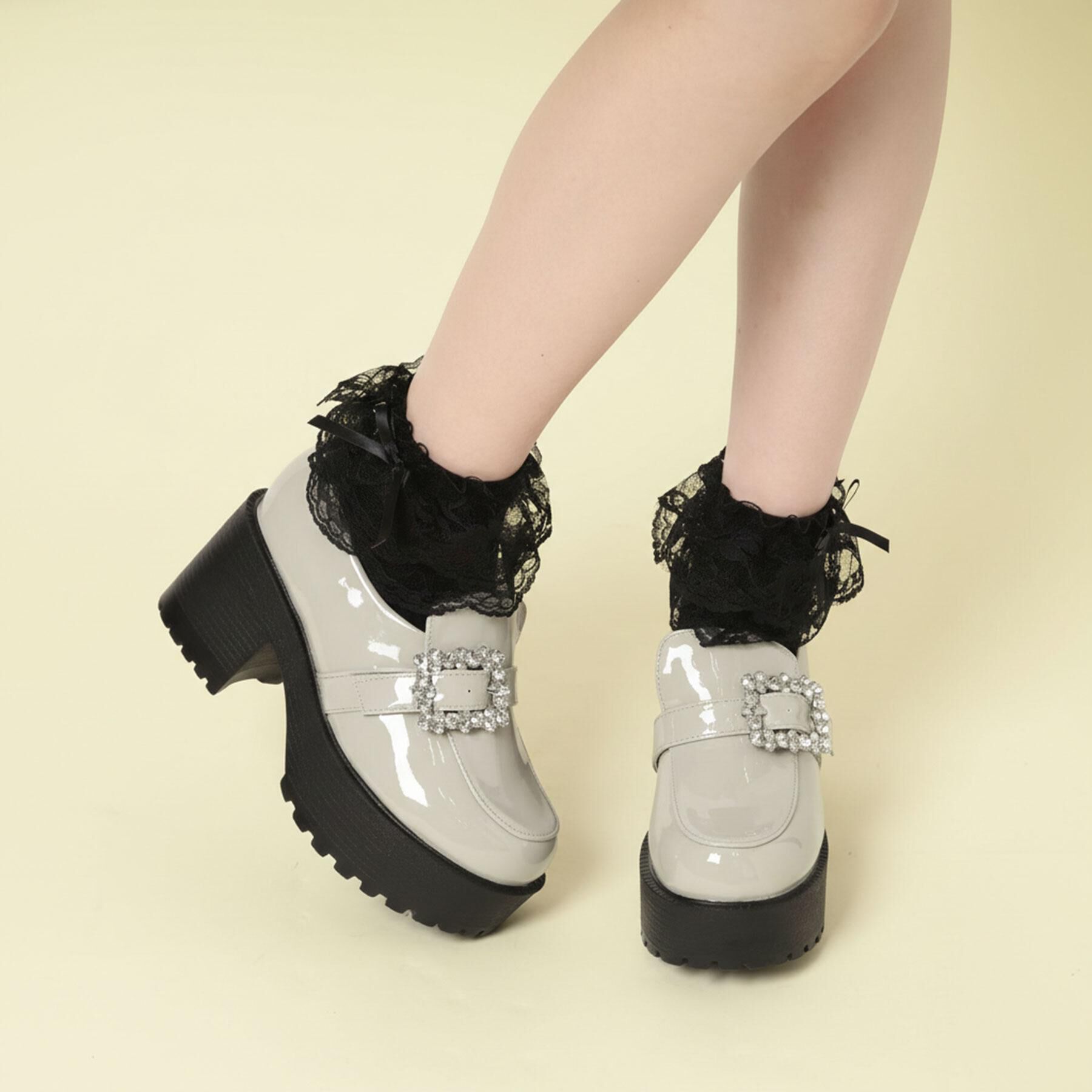 csT&P「厚底キラキラストーンバックル ローファーパンプス」|パンプス|ｸﾞﾚｰ(212)