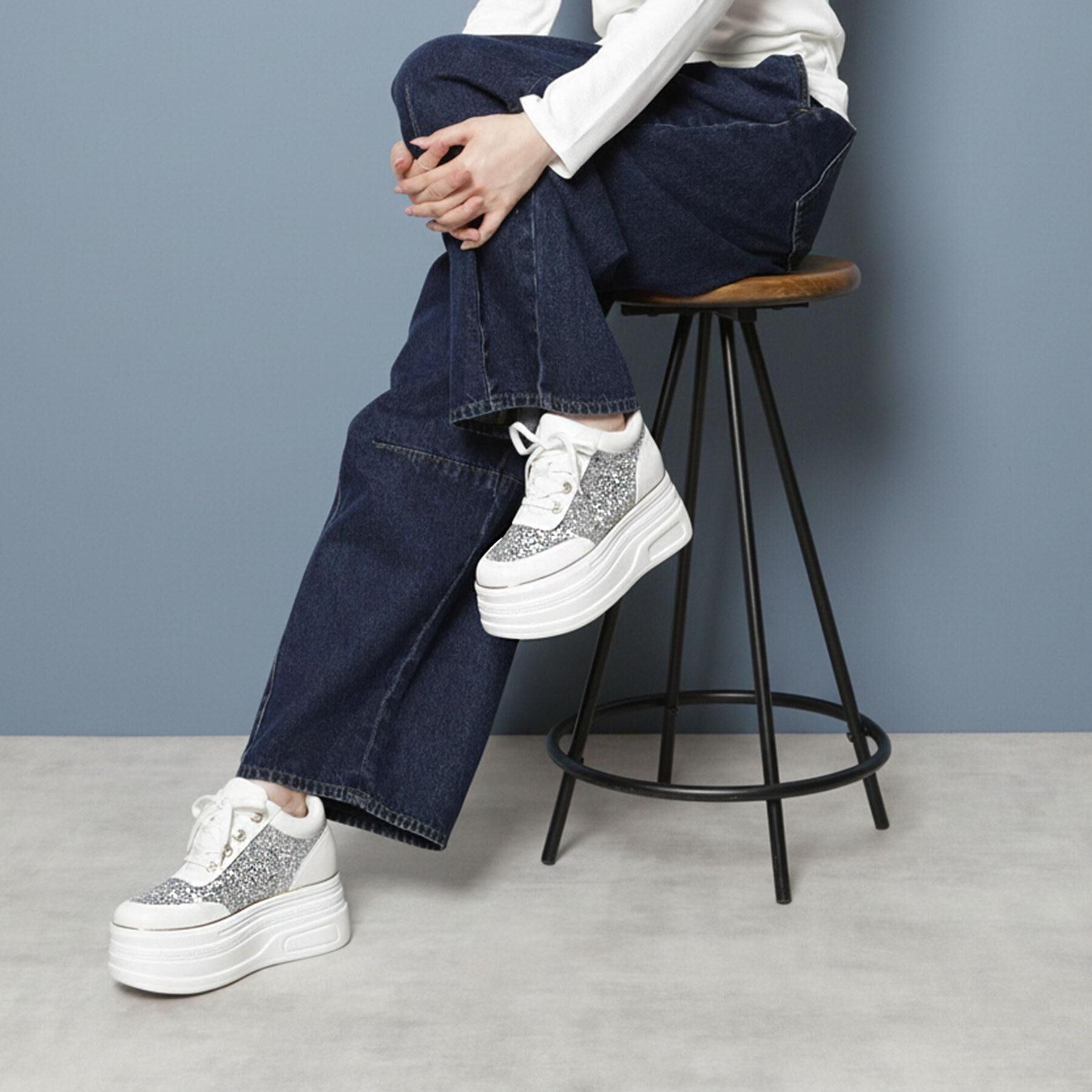 ESPERANZA「ゴールドライン厚底フラットスニーカー」|スニーカー|シルバー(006)