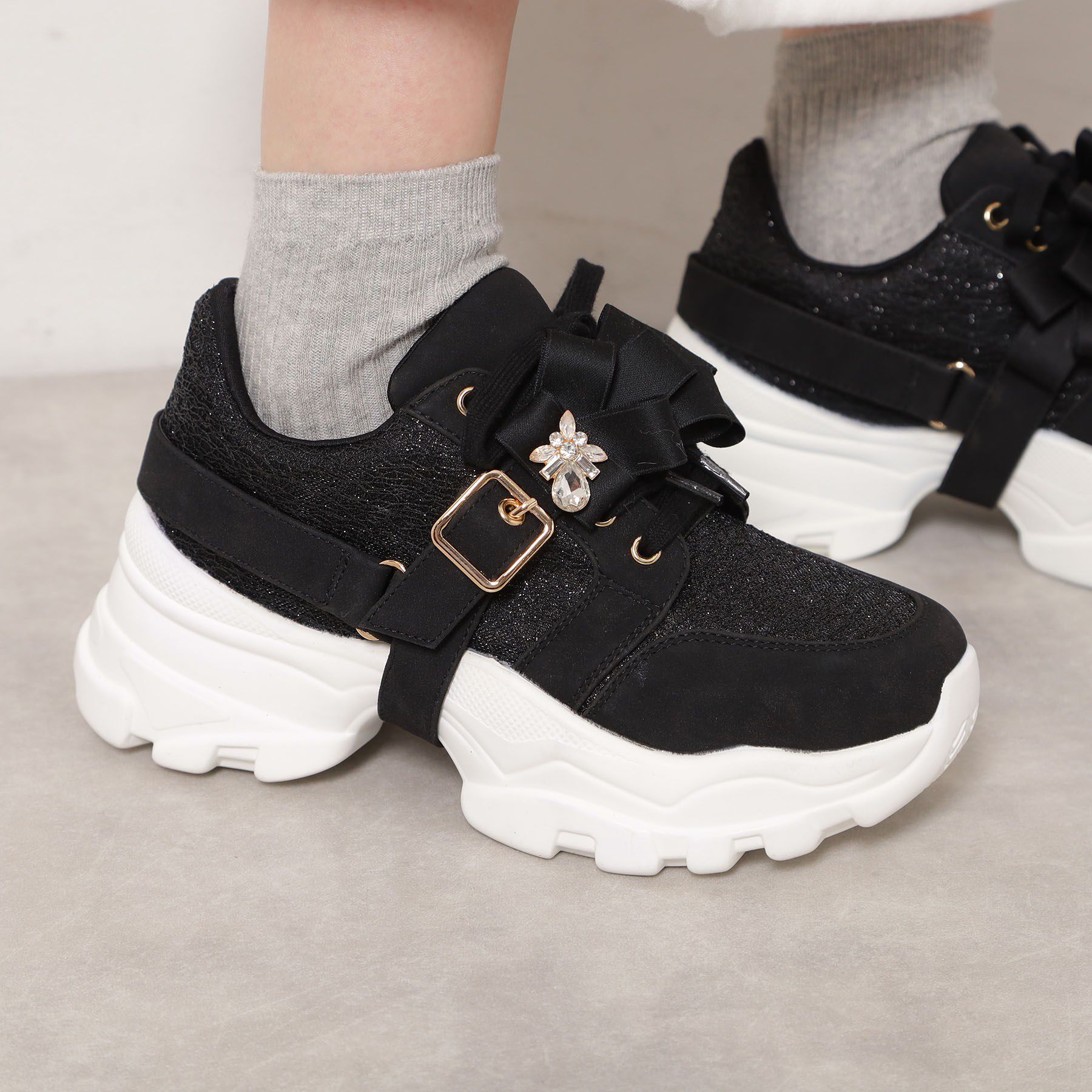 ESPERANZA「ツインリボンベルト付きラメスニーカー」|スニーカー|