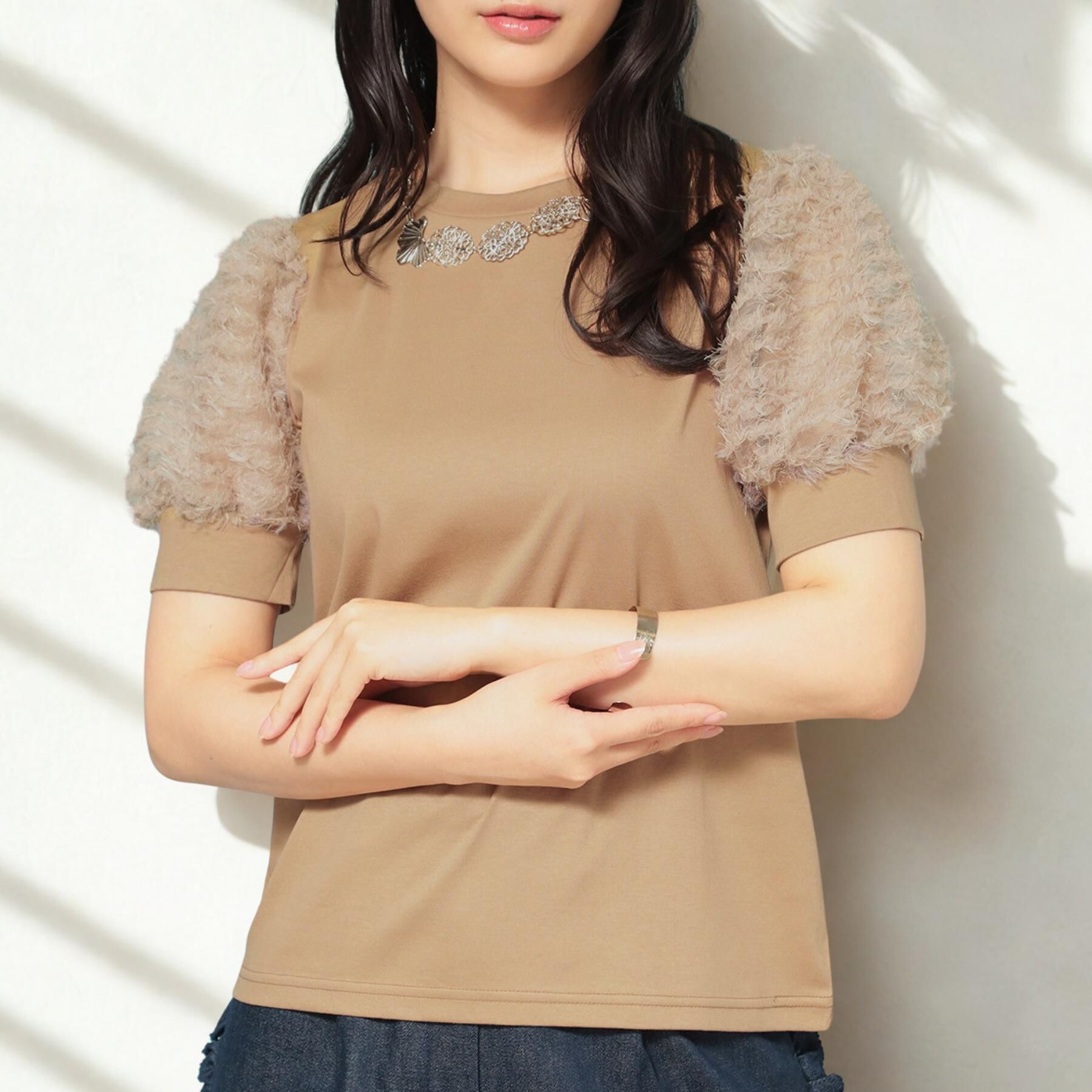 SunaUna「【チュール袖】パフスリーブカットソー」|Tシャツ・カットソー|ベージュ(053)