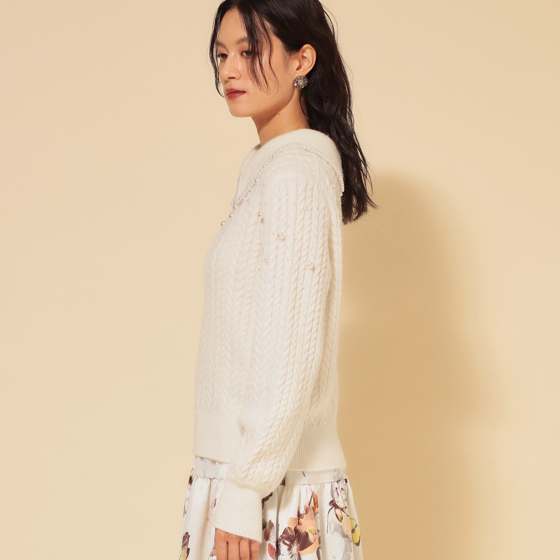 SunaUna「【COLLECTION LINE】衿付きパール調ニット」|ニット・セーター|