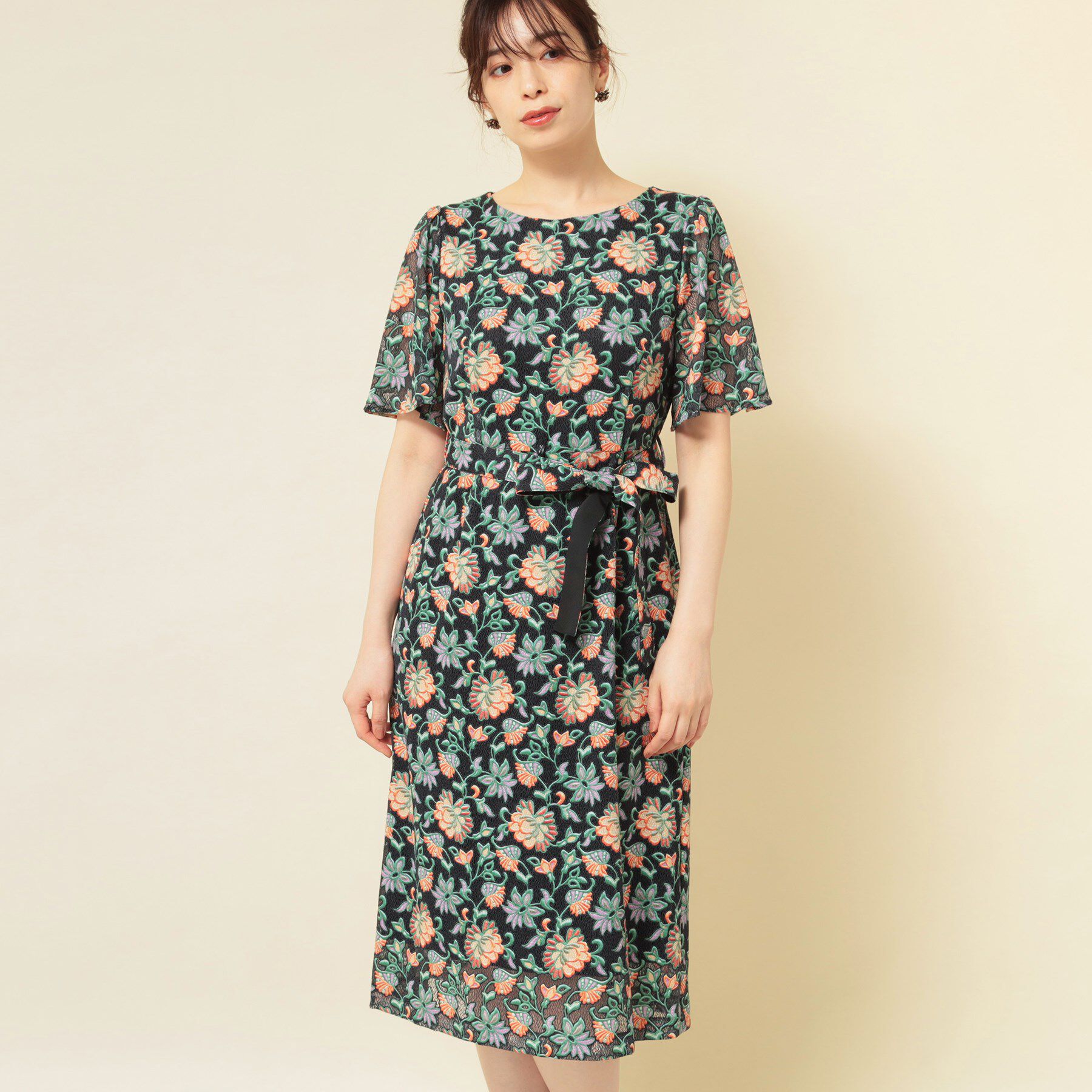 SunaUna「【オパール加工レース／リボン付き】フィット＆フレアワンピース」|ワンピース|