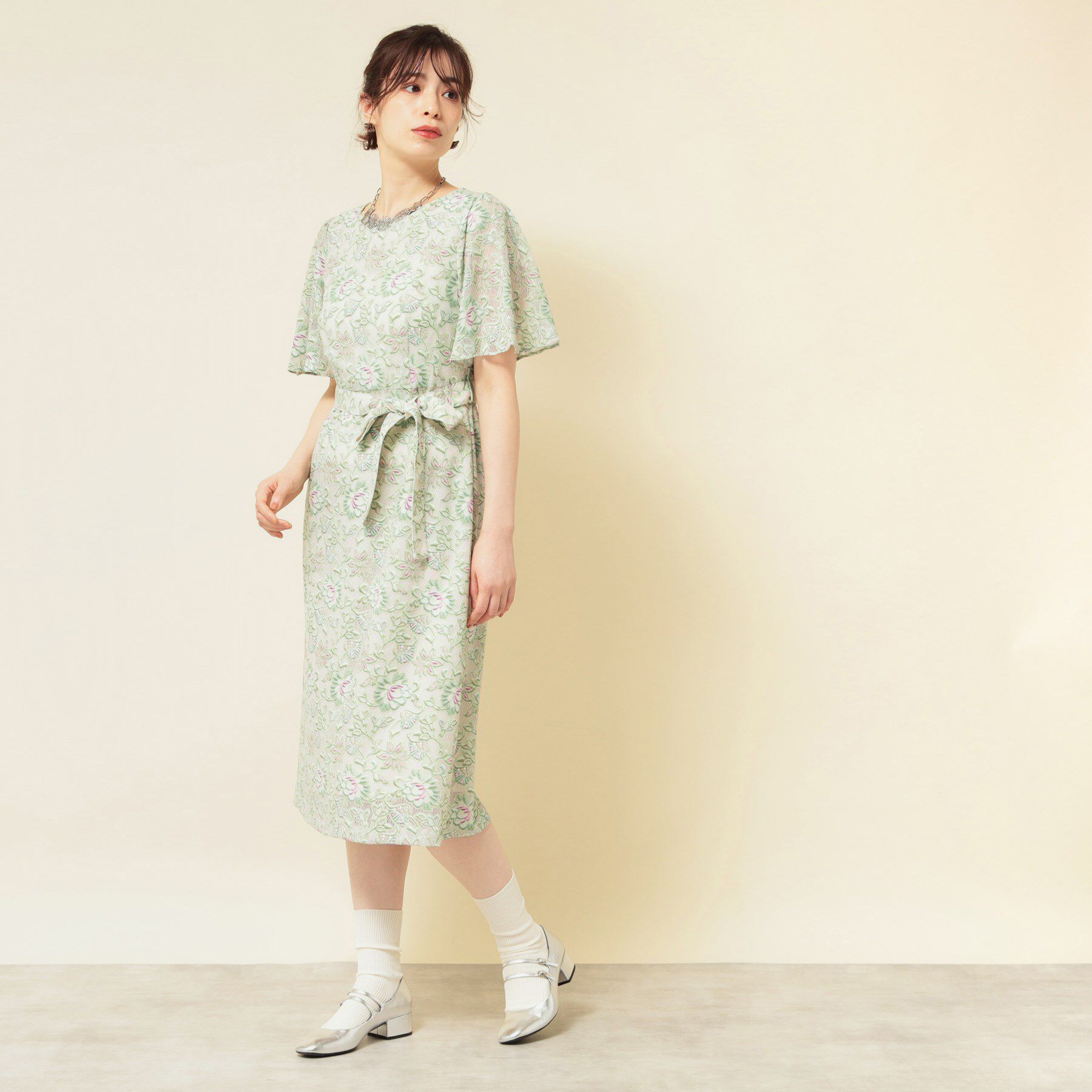 SunaUna「【オパール加工レース／リボン付き】フィット＆フレアワンピース」|ワンピース|