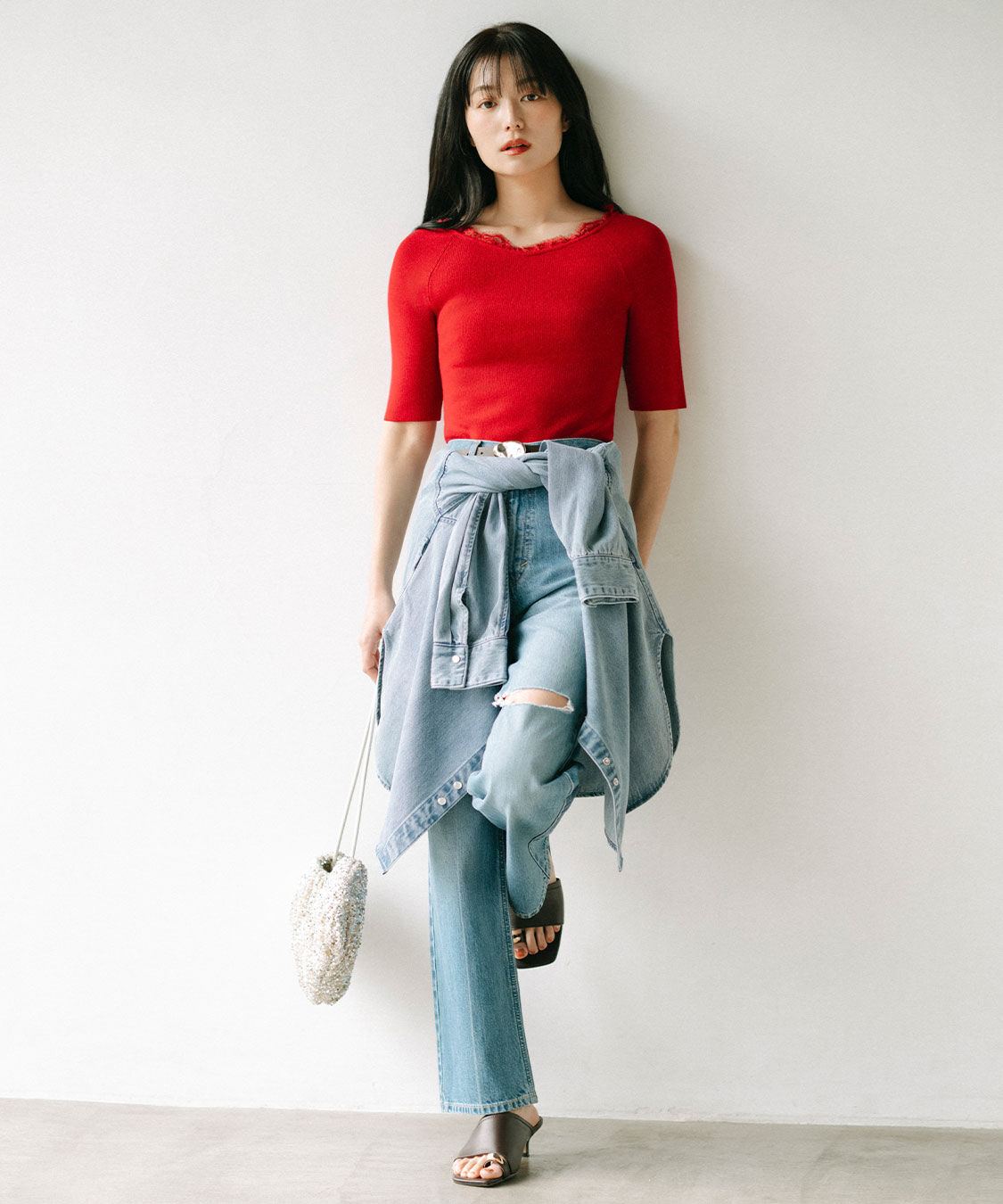 COCO DEAL「《COCO DEAL/Lee》ニースリットストレートデニムパンツ」|デニム|