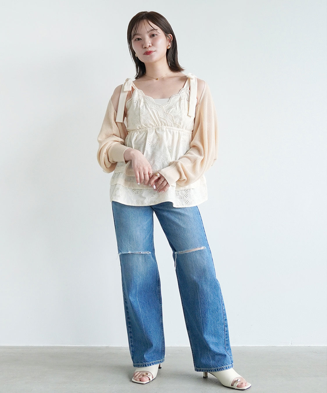 COCO DEAL「《COCO DEAL/Lee》ニースリットストレートデニムパンツ」|デニム|