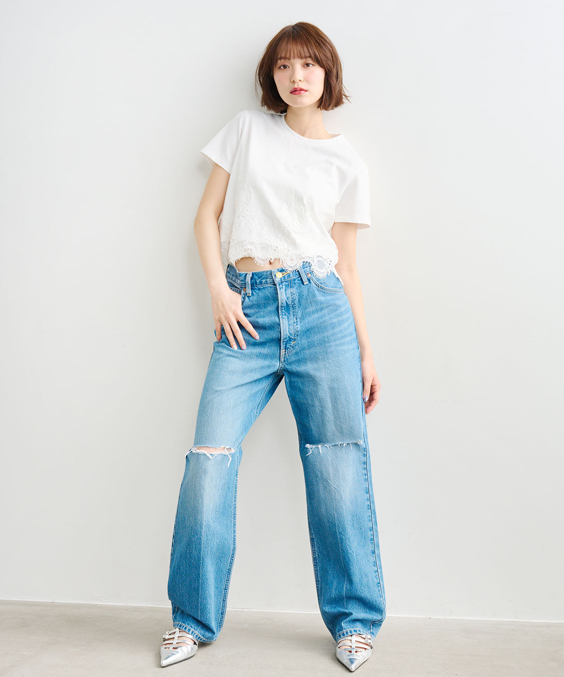 COCO DEAL「《COCO DEAL/Lee》ニースリットストレートデニムパンツ」|デニム|