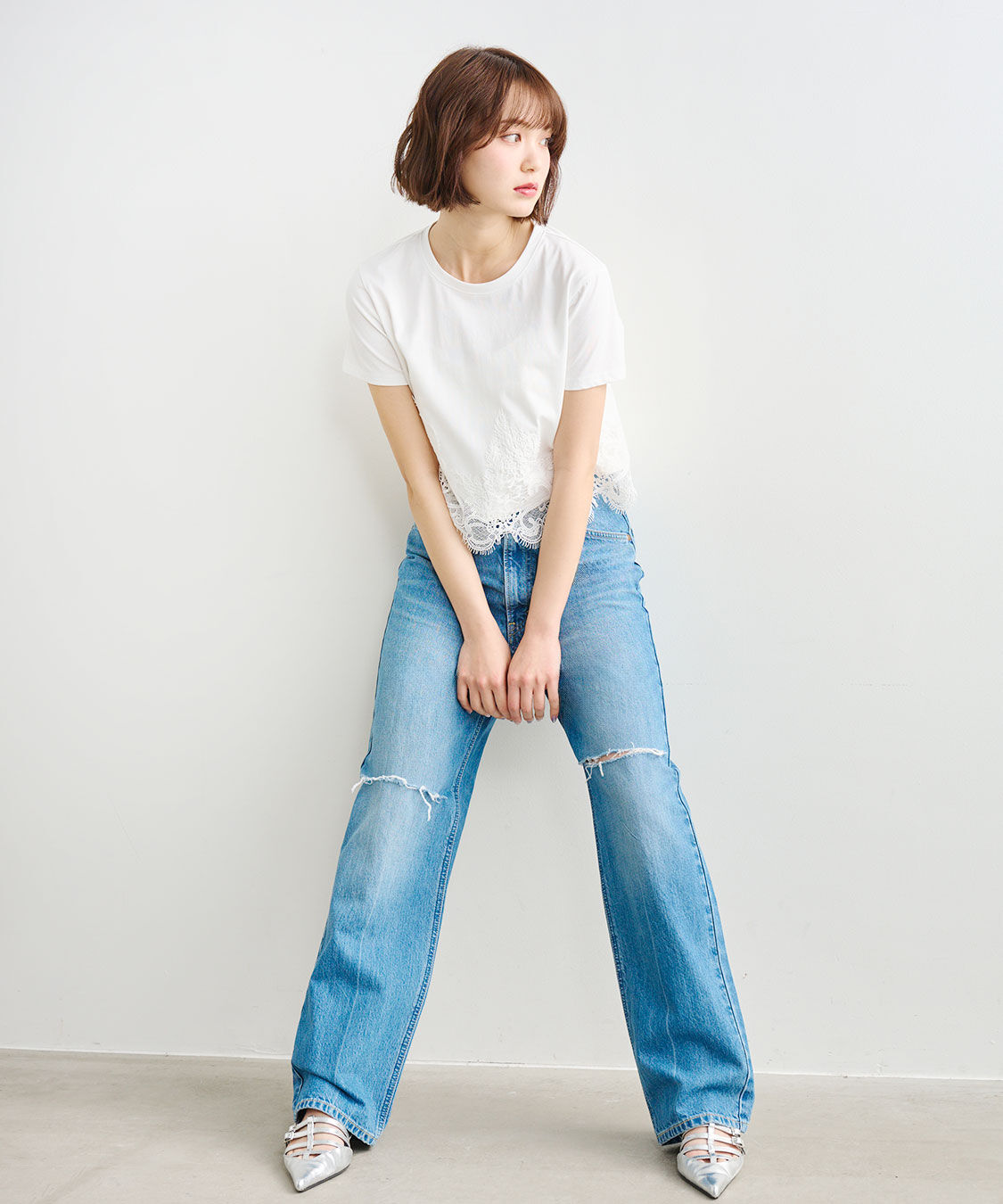 COCO DEAL「《COCO DEAL/Lee》ニースリットストレートデニムパンツ」|デニム|