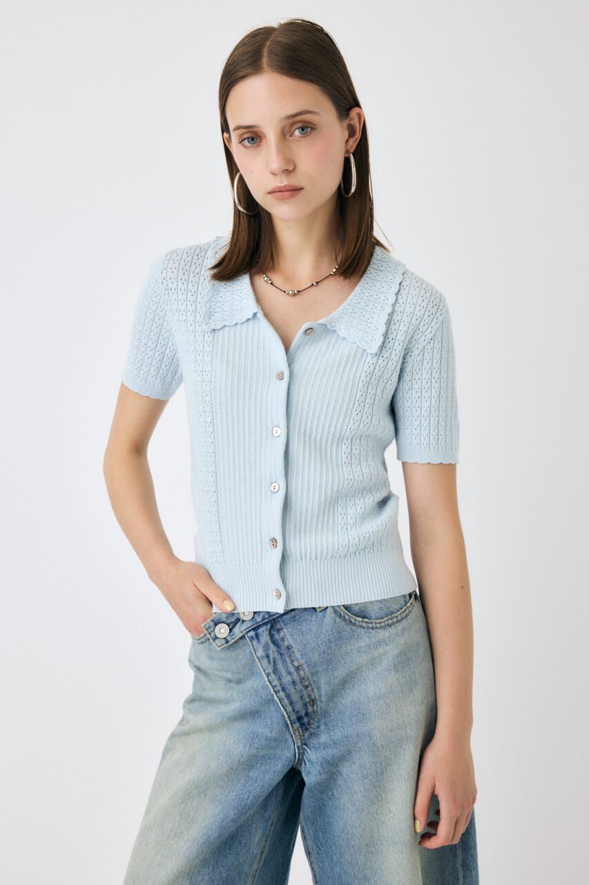 MOUSSY「POINTELLE KNIT H/S シャツ」|ニット・セーター|