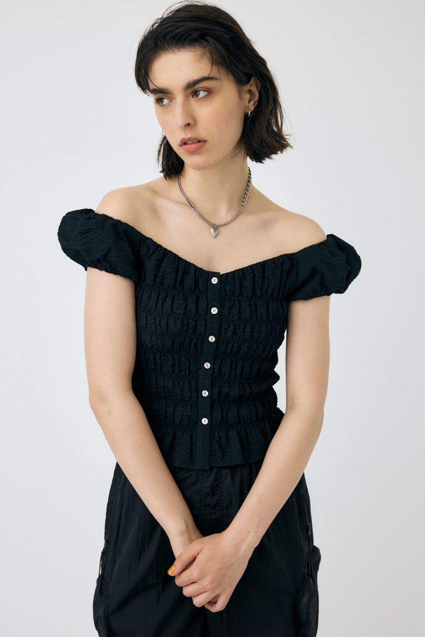 MOUSSY「OPEN NECK GATHER ブラウス」|シャツ・ブラウス|