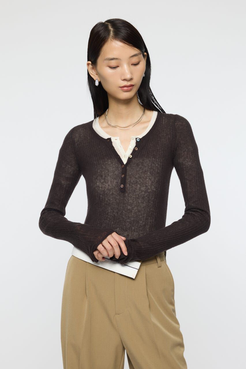 MOUSSY「SHEER HENRY NECK ニットトップス」|ニット・セーター|
