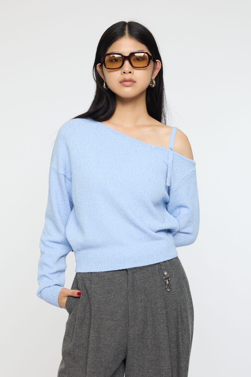 MOUSSY「BUTTON STRAP ワンショルダートップス」|ニット・セーター|L/BLU1