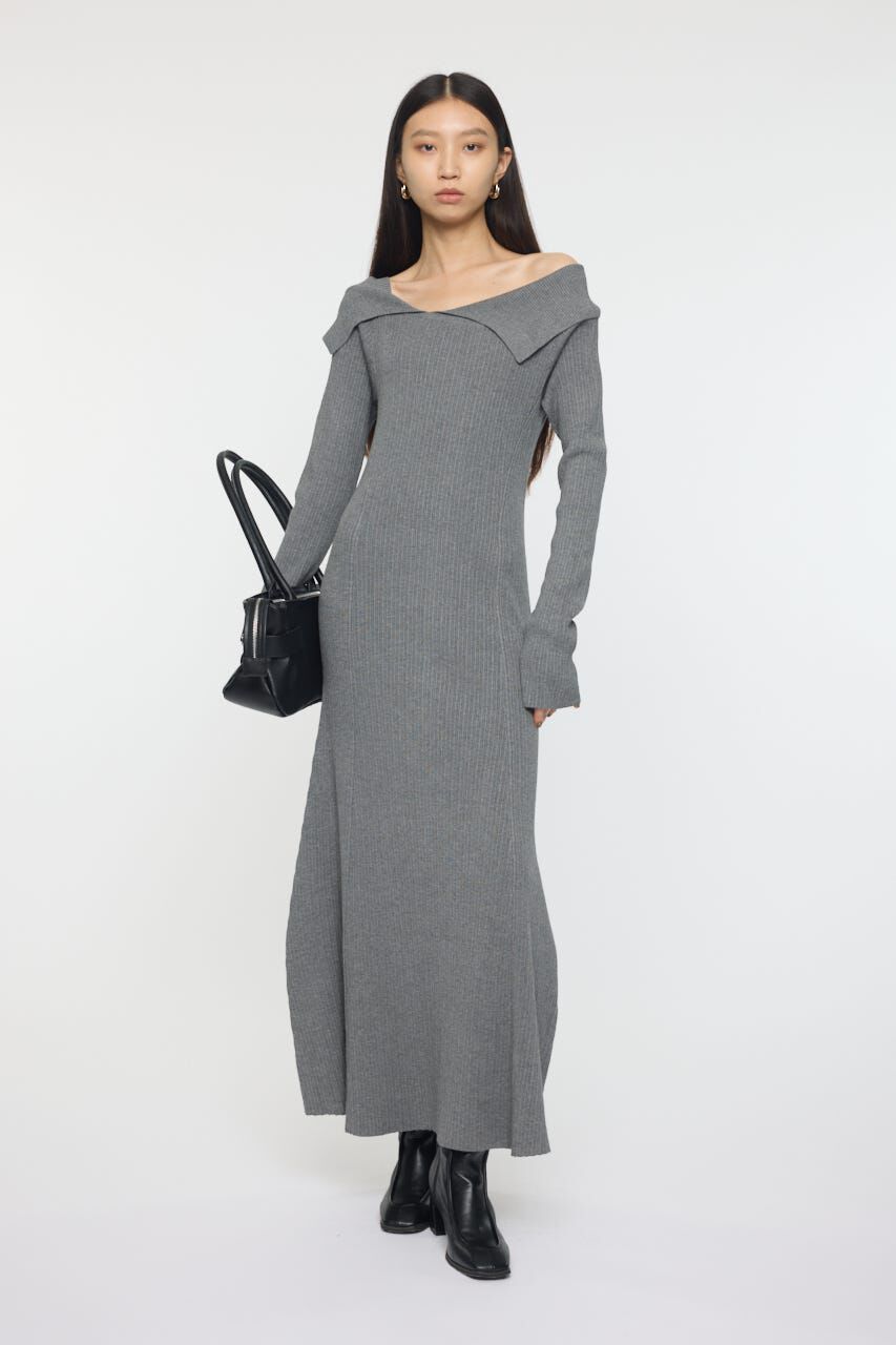 MOUSSY「ASYMMETRY COLLAR KNIT ドレス」|ワンピース|T.GRY