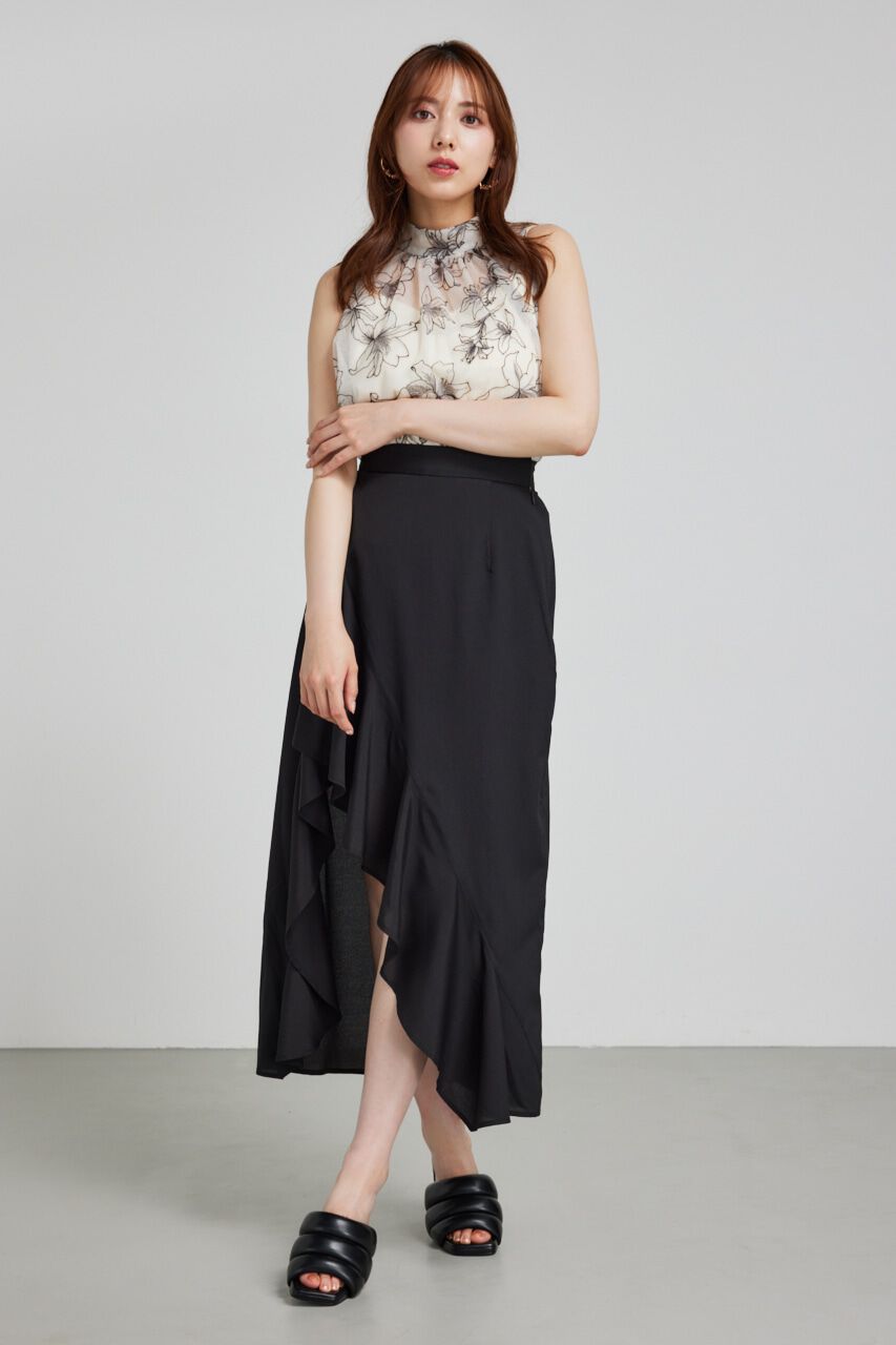 rienda「ラッフルフリルスリットジャストウエストスコショートパンツ」|スカート|BLK