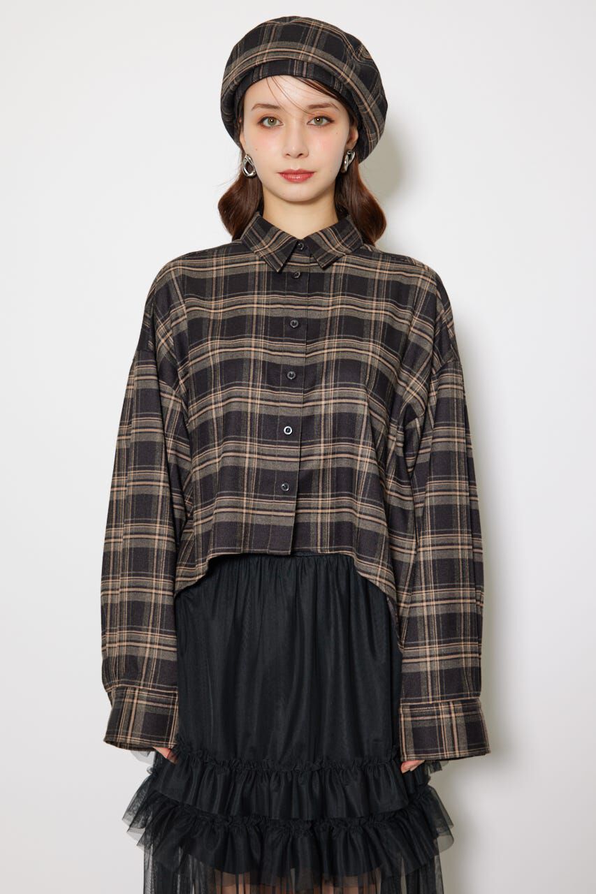 rienda「フロントショートチェックシャツ」|シャツ・ブラウス|