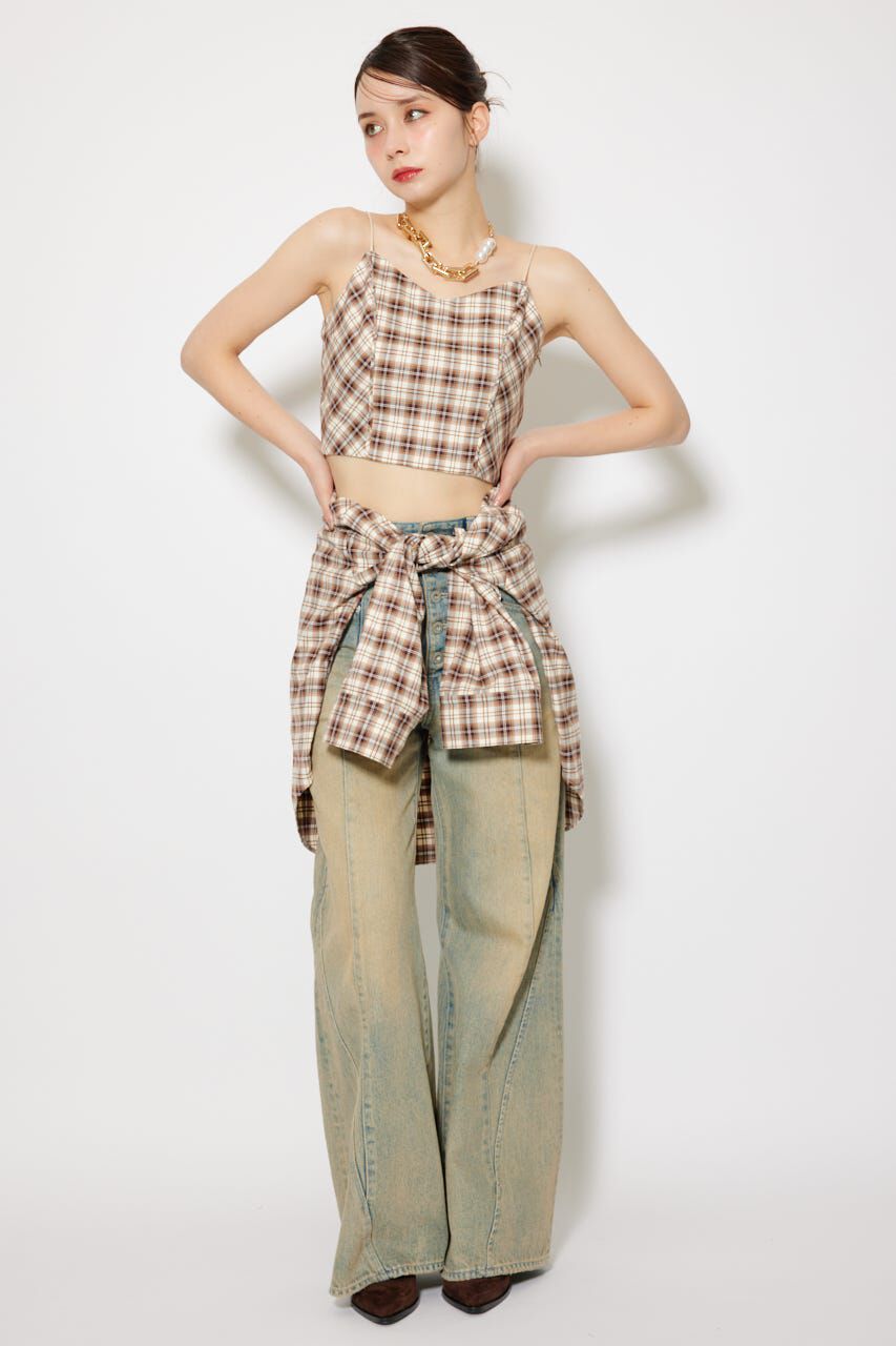 rienda「フロントショートチェックシャツ」|シャツ・ブラウス|