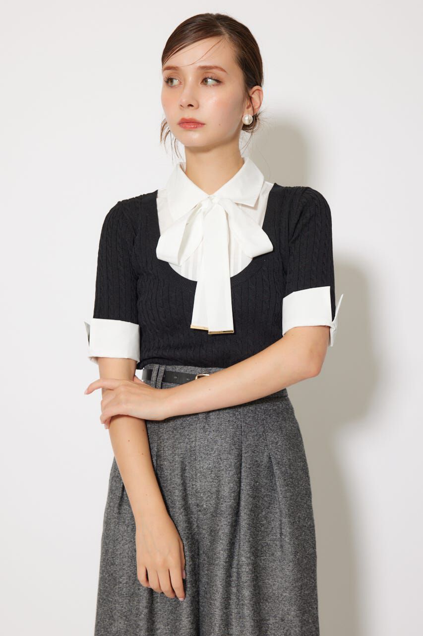 rienda「シャツドッキングハーフスリーブトップス」|ニット・セーター|BLK