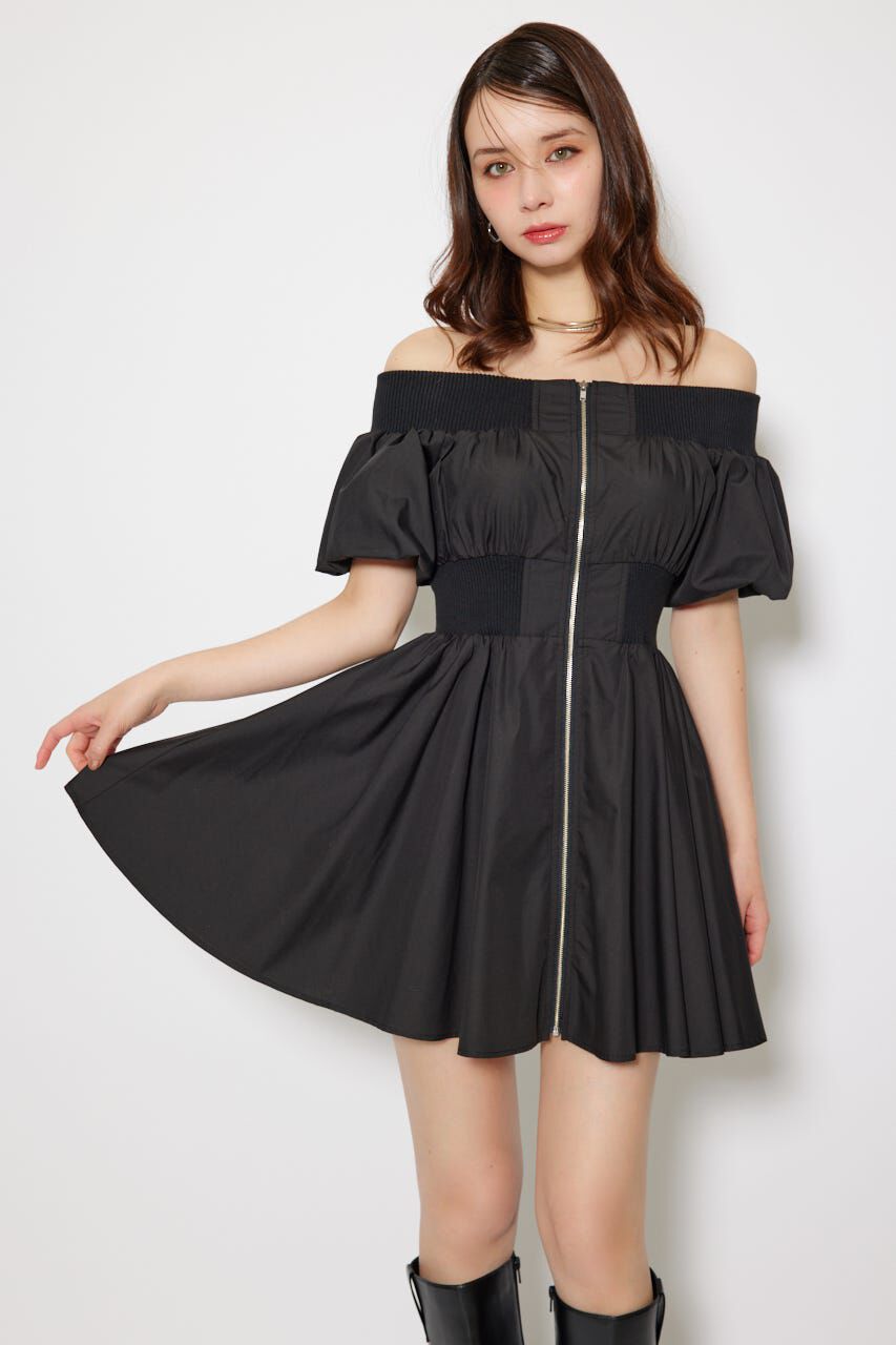 rienda「MA-1オフショルミニフレアワンピース」|ワンピース|BLK