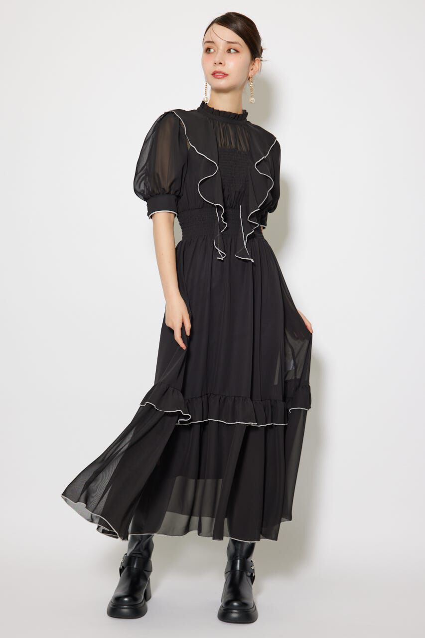 rienda「フロントロングフリルマルチパターンワンピース」|ワンピース|BLK