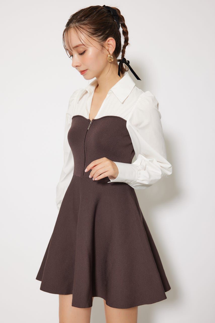 rienda「シャツドッキングフレアニットミニワンピース」|ワンピース|