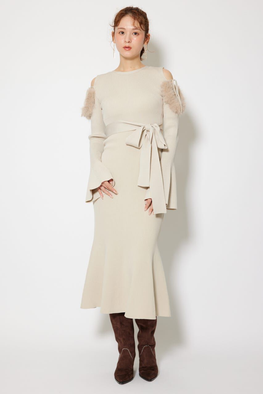 rienda「many wayショルダーフェイクファーニットワンピース」|ワンピース|